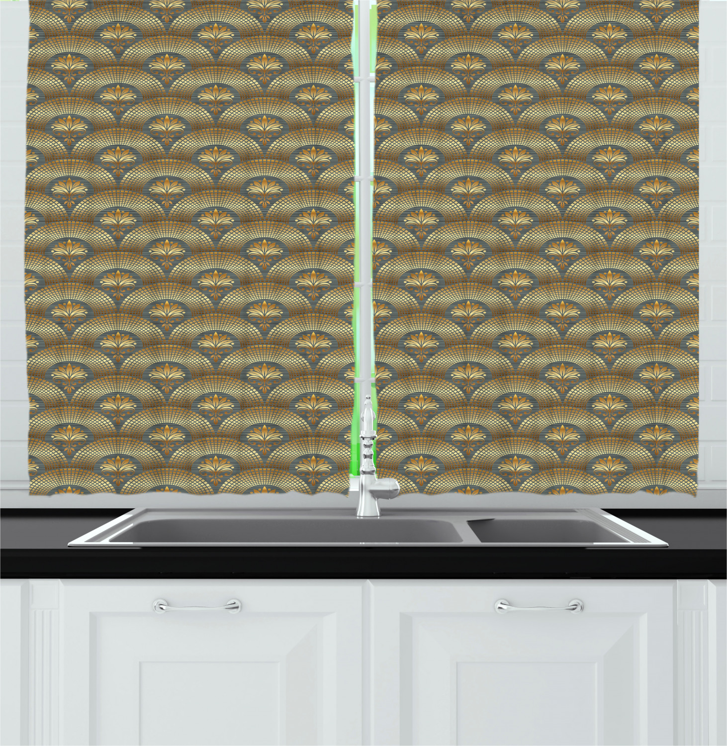 Boho Damask Kitchen Curtains 2 Panel Set Window Drapes 55" X 39