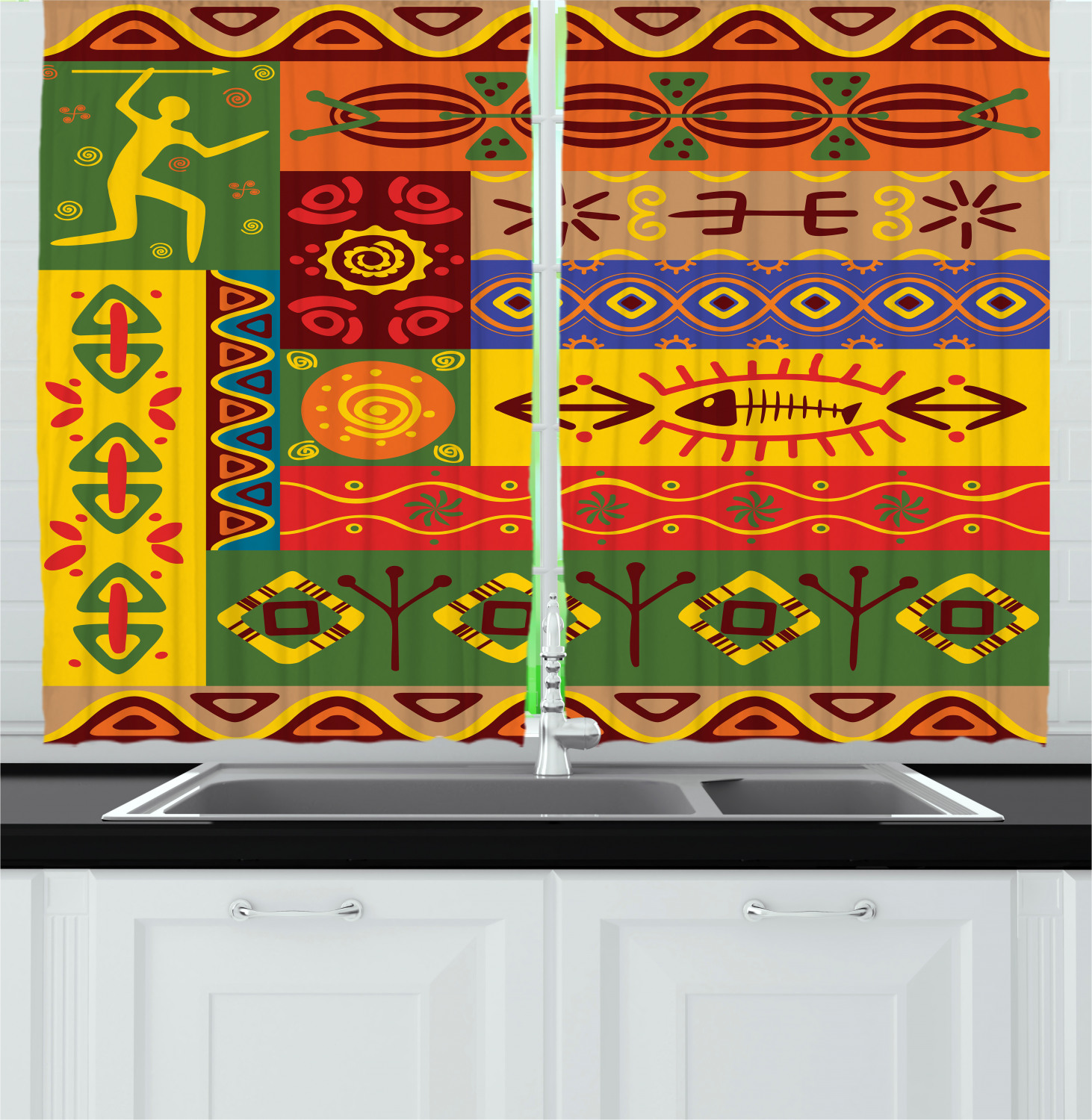 African Tribal Kitchen Curtains 2 Panel Set Window Drapes 55