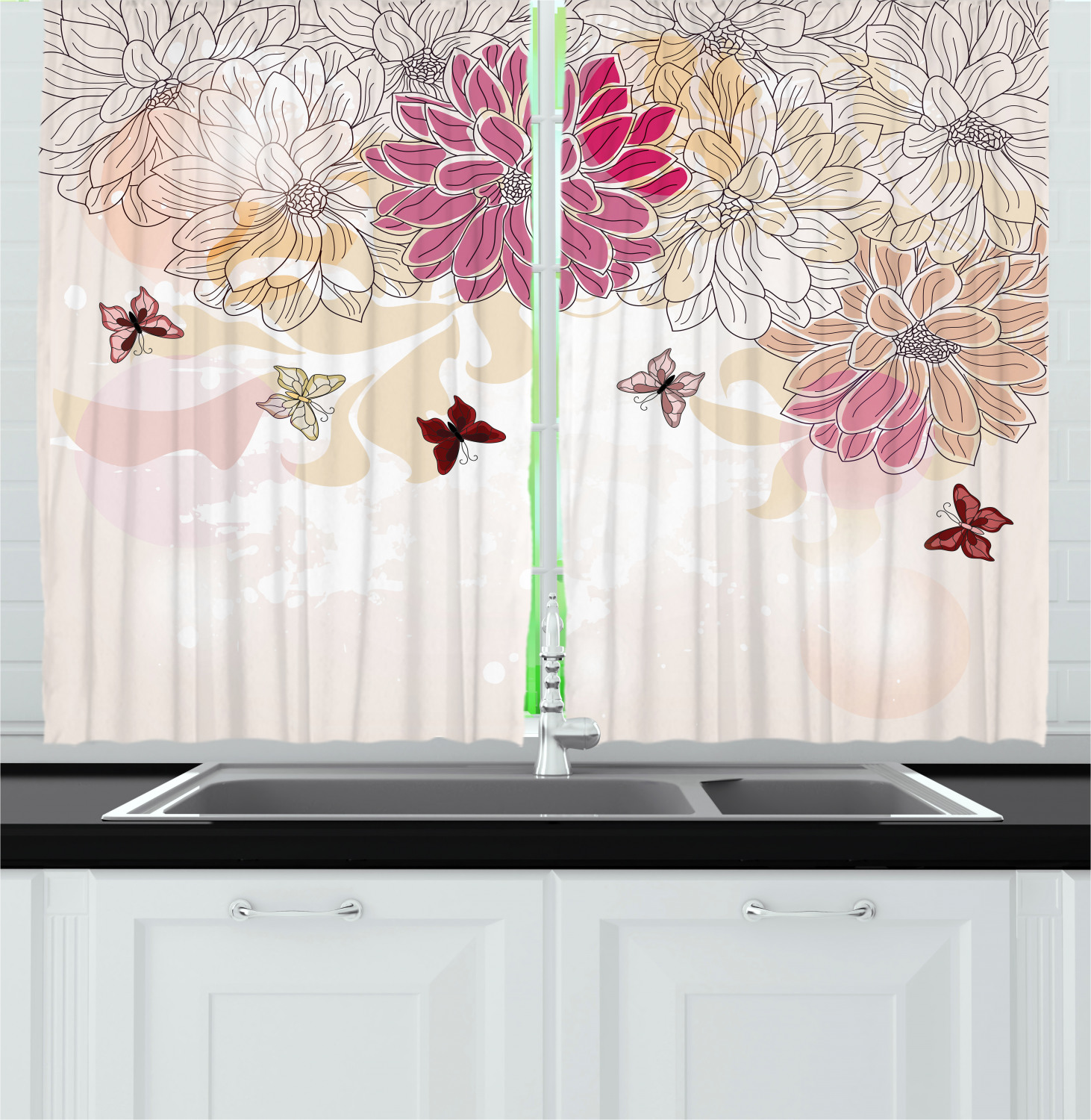 Grunge Kitchen Curtains 2 Panel Set Window Drapes 55" X 39" by Ambesonne