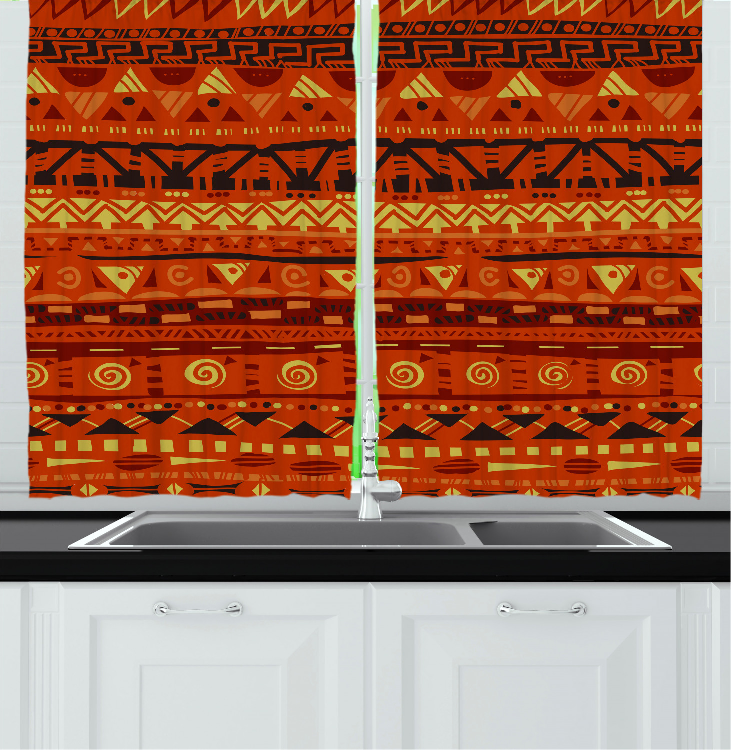 African Tribal Kitchen Curtains 2 Panel Set Window Drapes 55