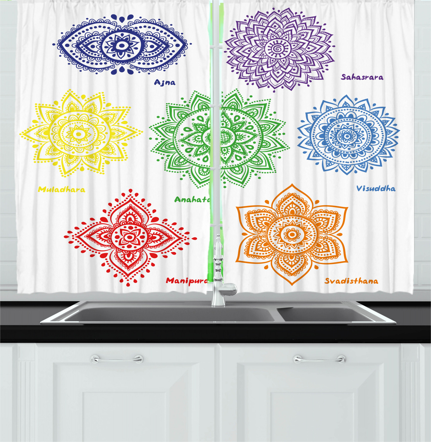 Ancient Spiritual Kitchen Curtains 2 Panel Set Window Drapes 55" X 39