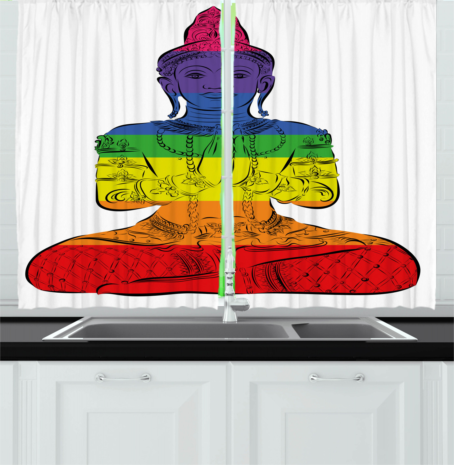 Ancient Spiritual Kitchen Curtains 2 Panel Set Window Drapes 55" X 39