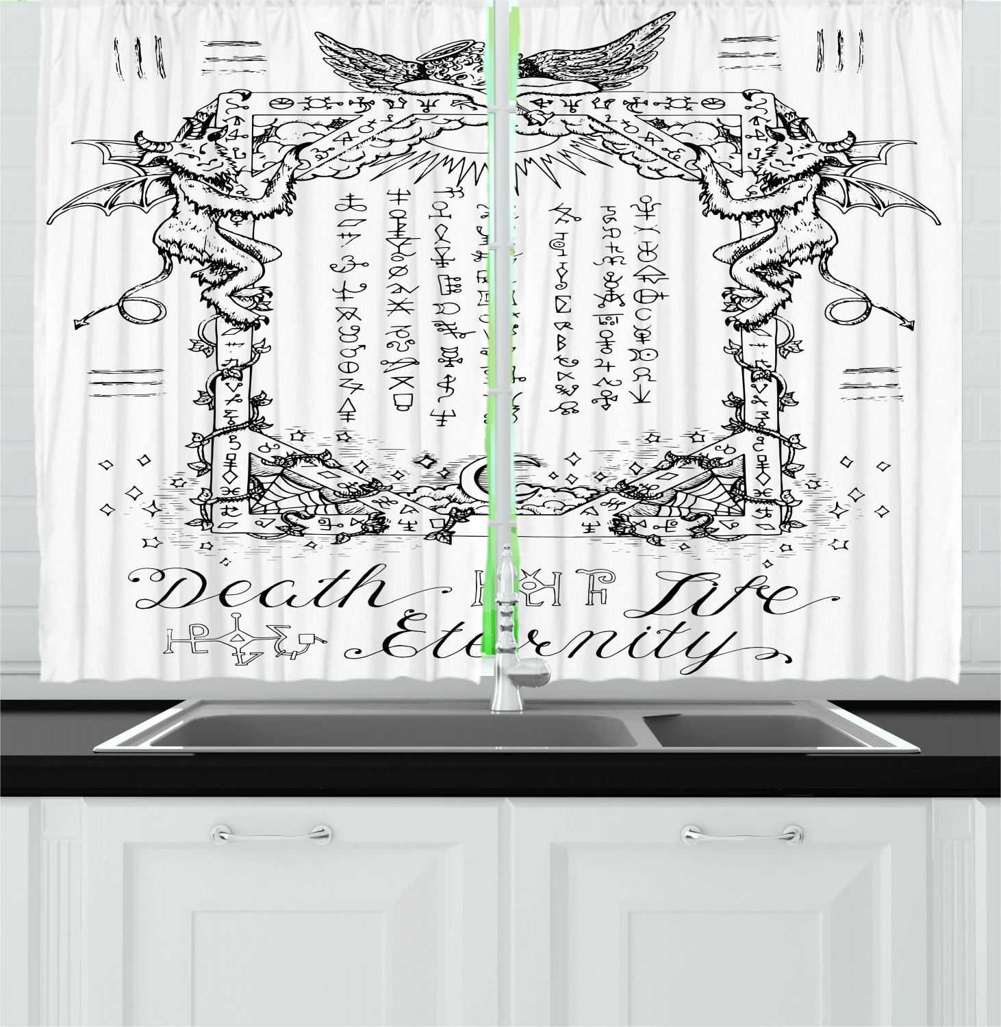 Ancient Spiritual Kitchen Curtains 2 Panel Set Window Drapes 55" X 39