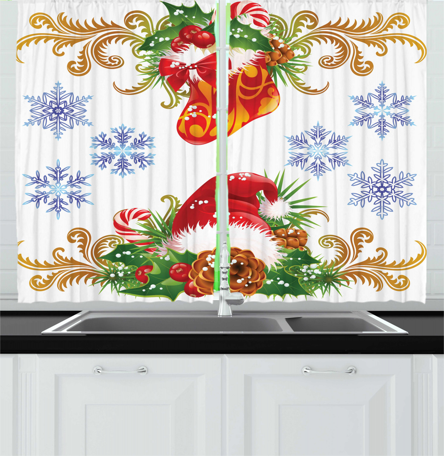 Festive Holiday Kitchen Curtains 2 Panel Set Window Drapes 55