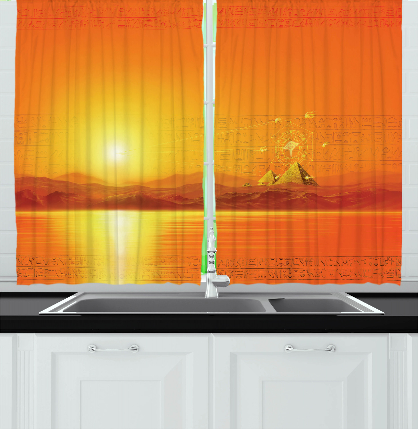 Egypt Kitchen Curtains 2 Panel Set Window Drapes 55" X 39" - Picture 9 of 11