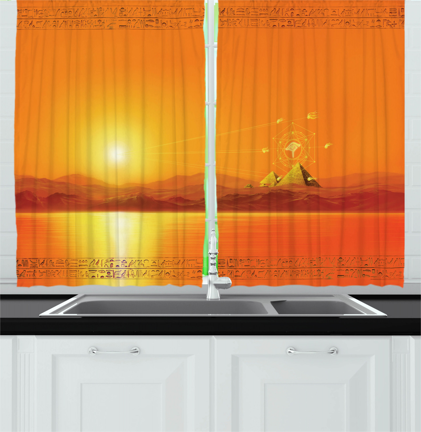 Egypt Kitchen Curtains 2 Panel Set Window Drapes 55" X 39" - Picture 11 of 11