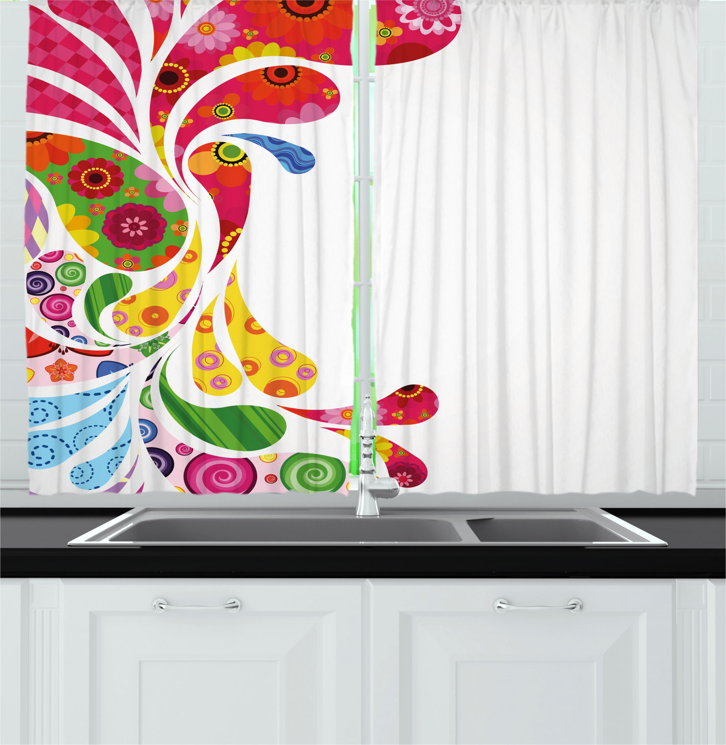 Retro Colorful Kitchen Curtains 2 Panel Set Window Drapes 55" X 39