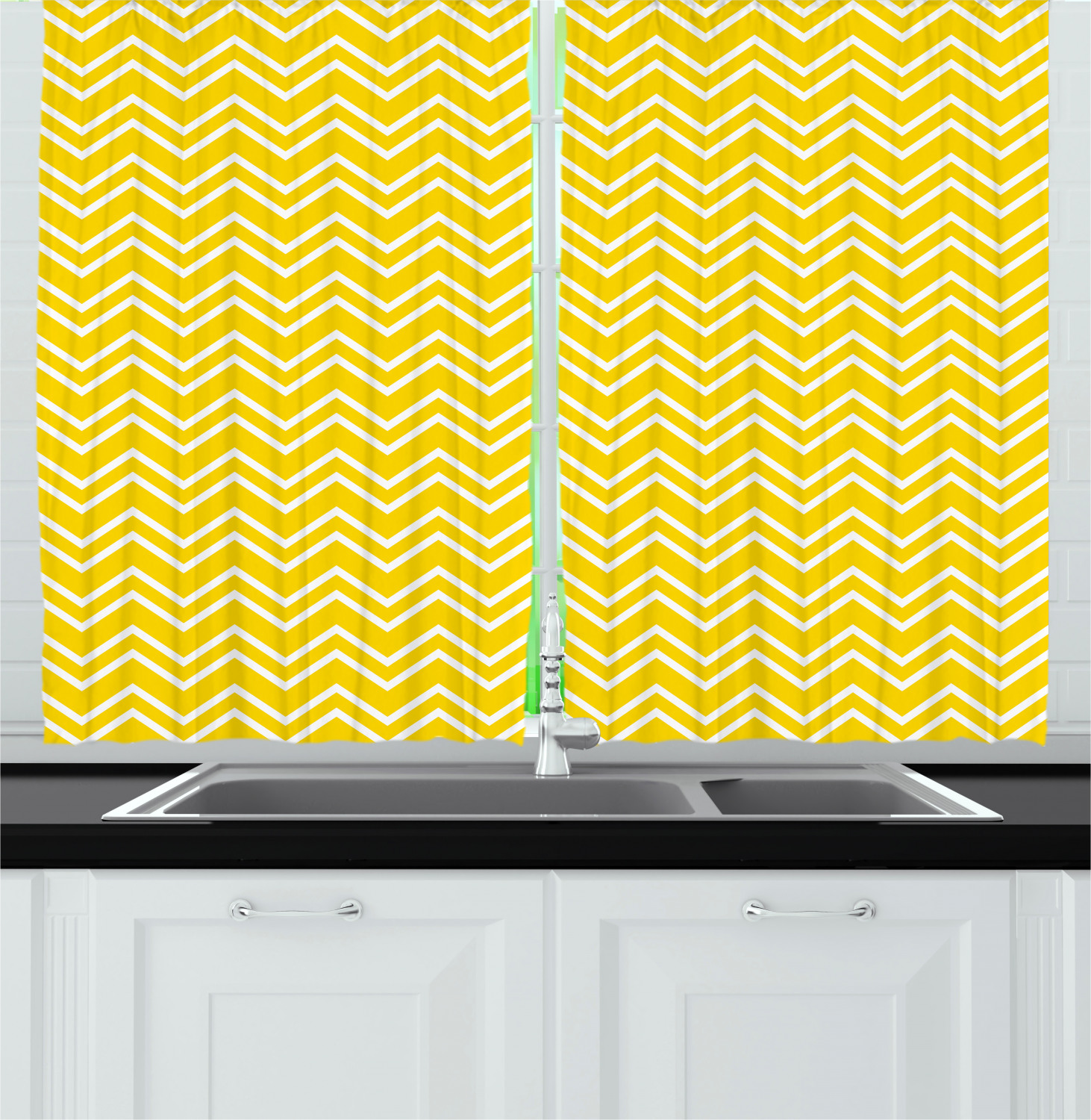 Yellow Retro Kitchen Curtains 2 Panel Set Window Drapes 55" X 39