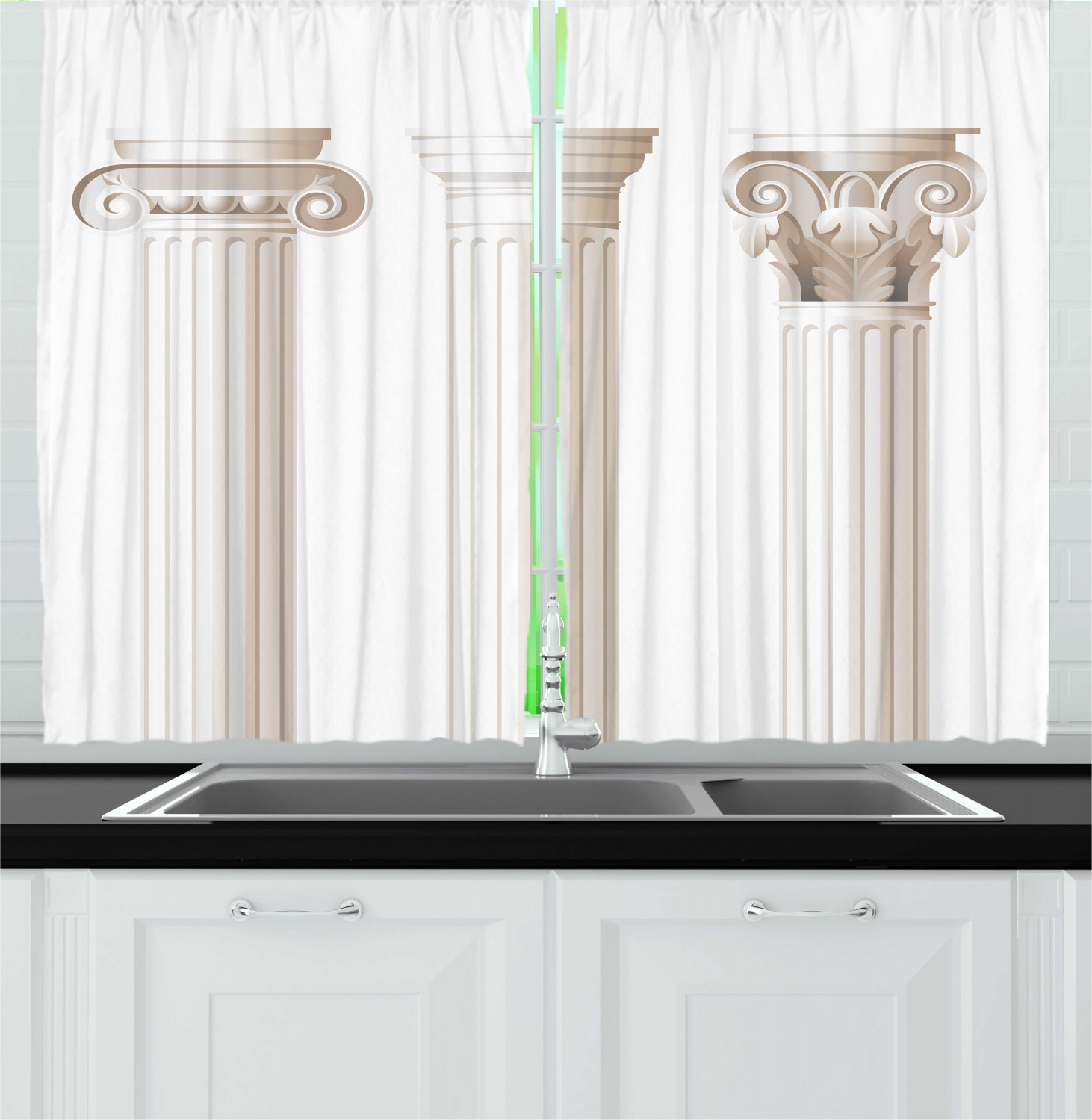 Pillar Kitchen Curtains 2 Panel Set Window Drapes 55" X 39" Ambesonne