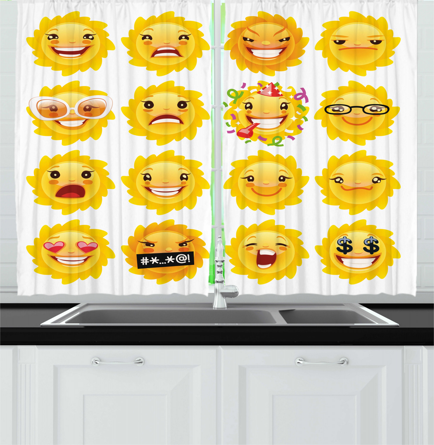 Colorful Emoji Kitchen Curtains 2 Panel Set Window Drapes 55" X 39" eBay