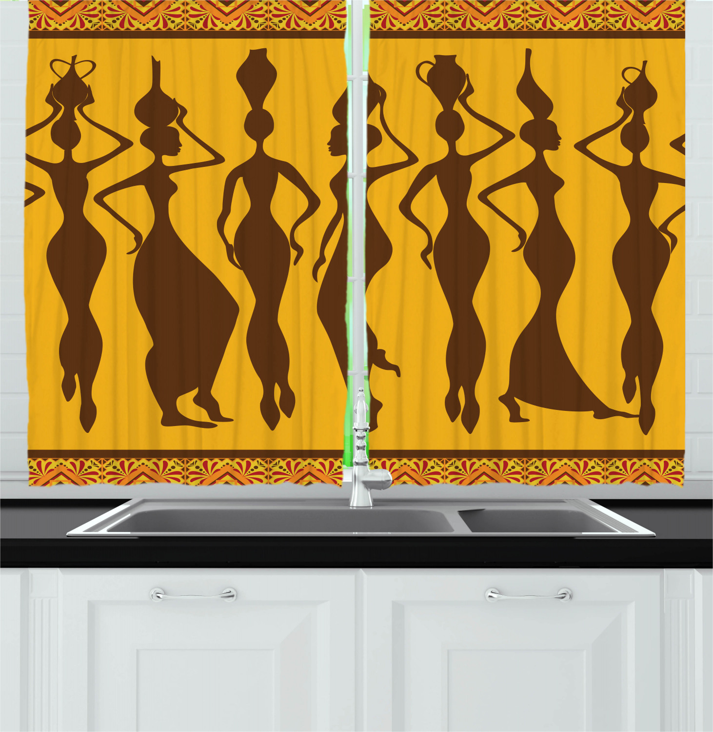 Africa Kitchen Curtains 2 Panel Set Window Drapes 55" X 39" Ambesonne - Picture 9 of 18