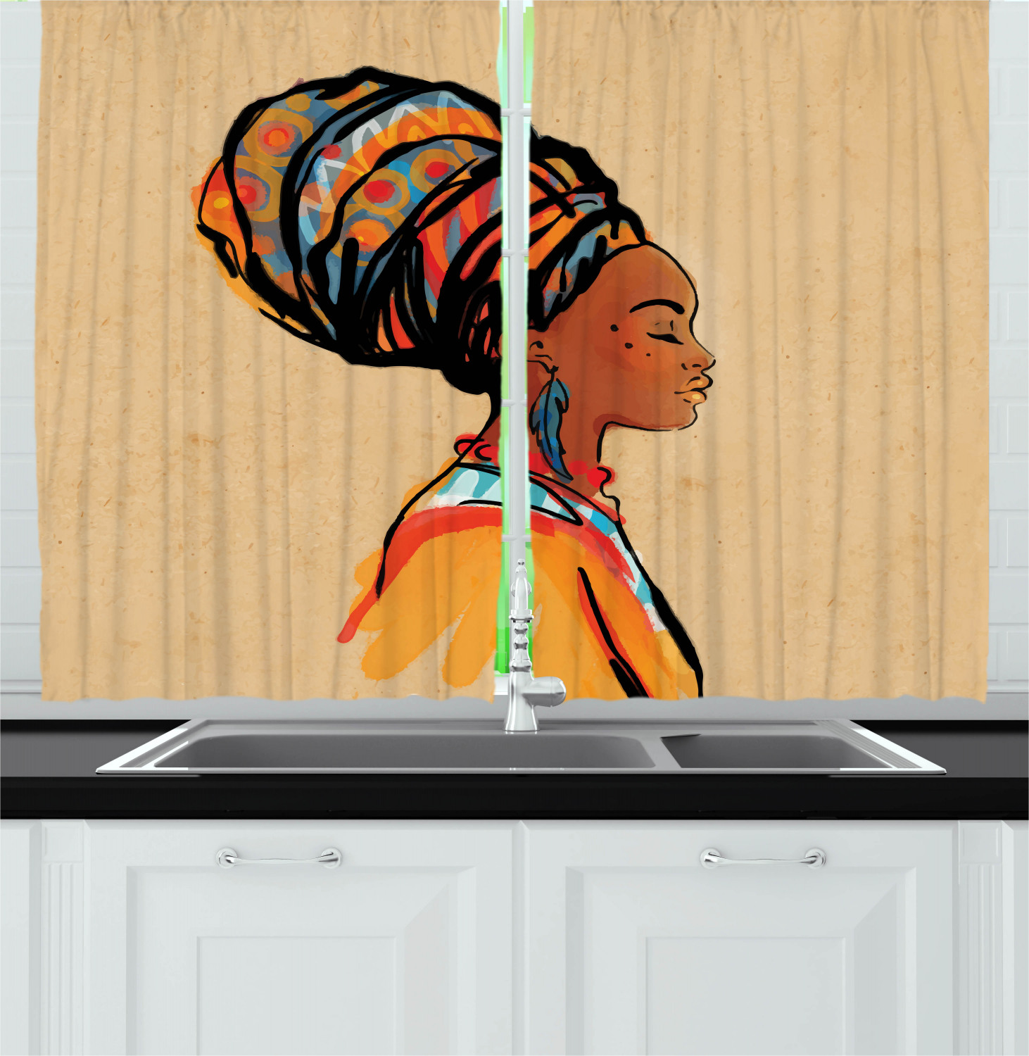 Africa Kitchen Curtains 2 Panel Set Window Drapes 55" X 39" Ambesonne - Picture 17 of 18
