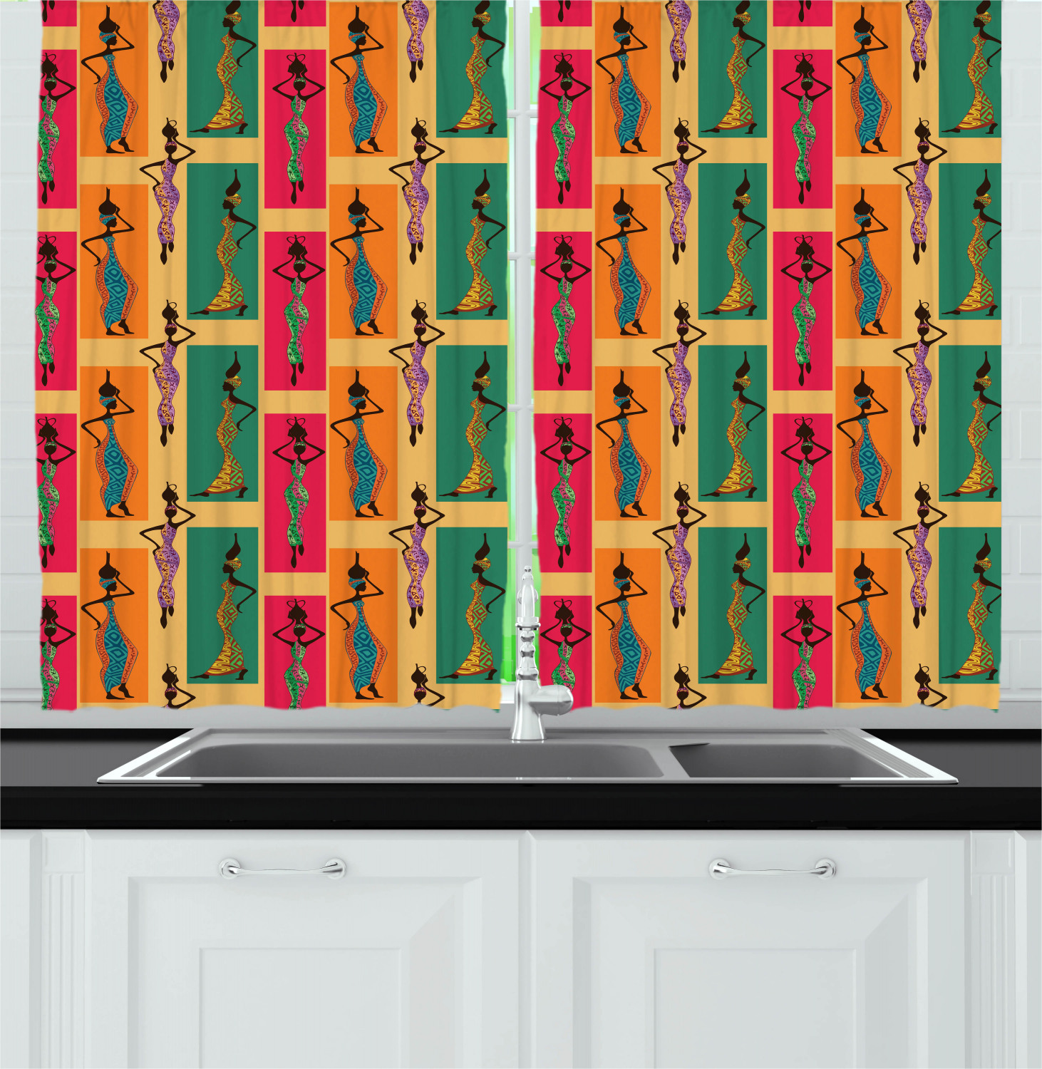 Africa Kitchen Curtains 2 Panel Set Window Drapes 55" X 39" Ambesonne - Picture 7 of 18