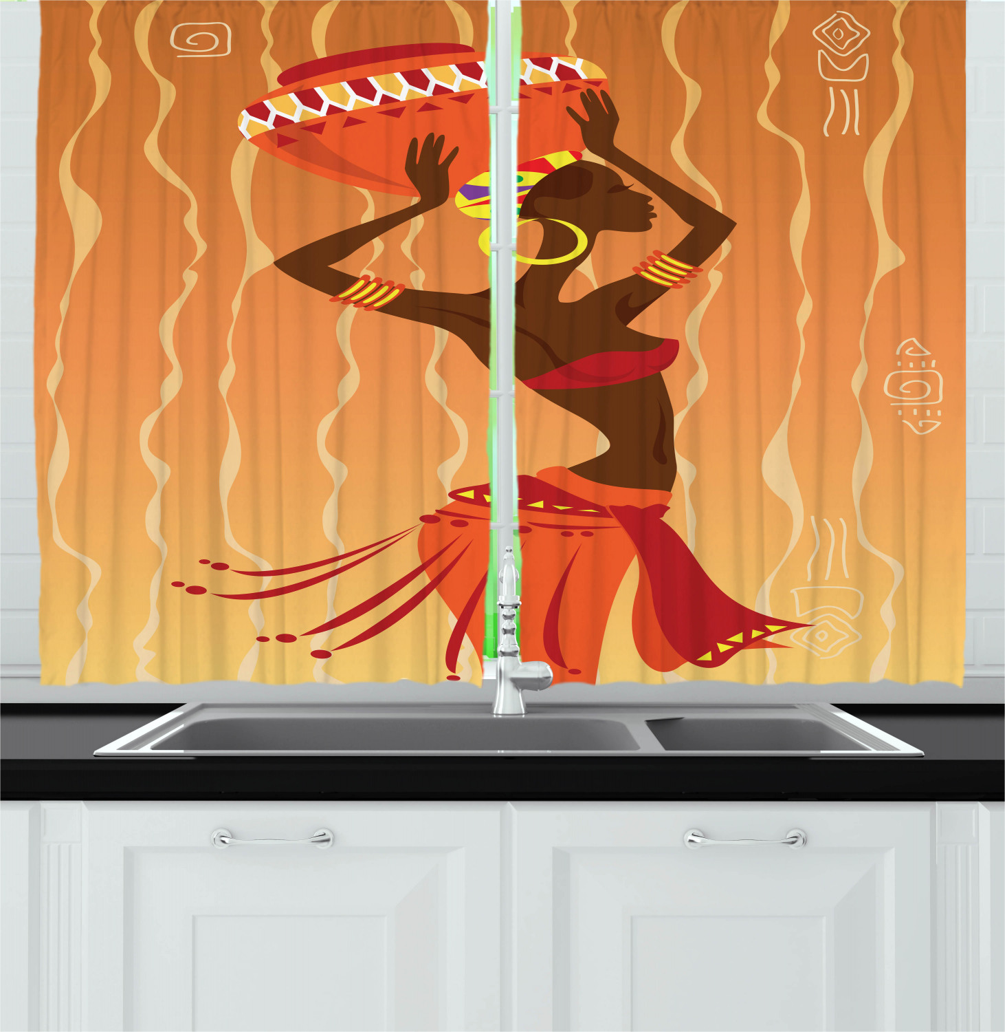 Africa Kitchen Curtains 2 Panel Set Window Drapes 55" X 39" Ambesonne - Picture 16 of 18