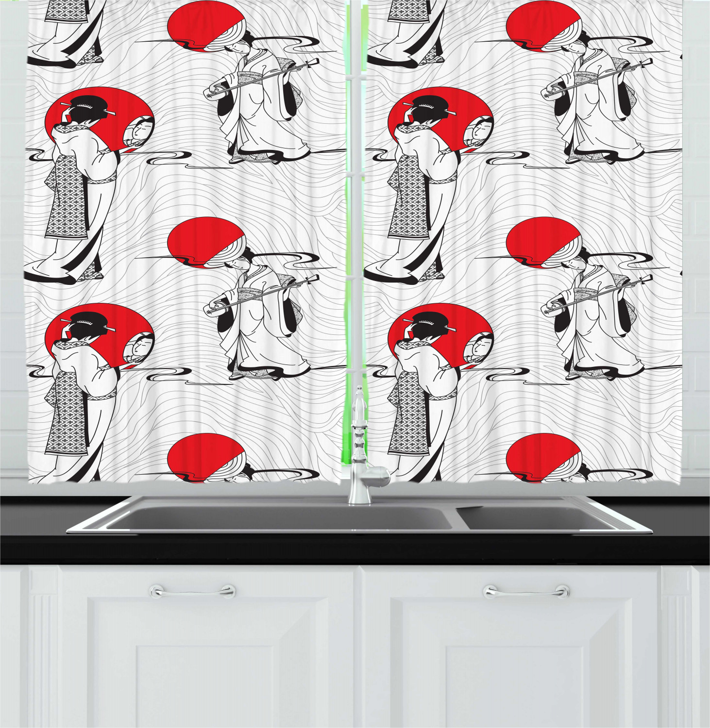 Retro Fabric Kitchen Curtains 2 Panel Set Window Drapes 55" X 39" - Picture 4 of 27