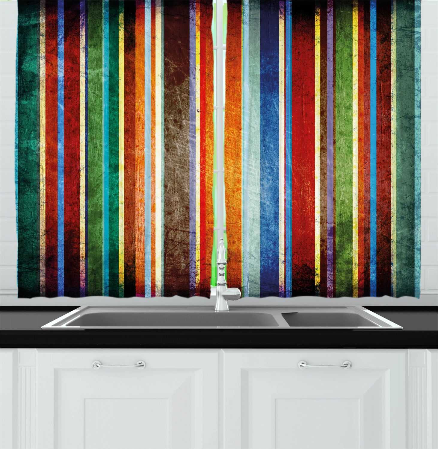 Retro Fabric Kitchen Curtains 2 Panel Set Window Drapes 55" X 39" - Picture 23 of 27