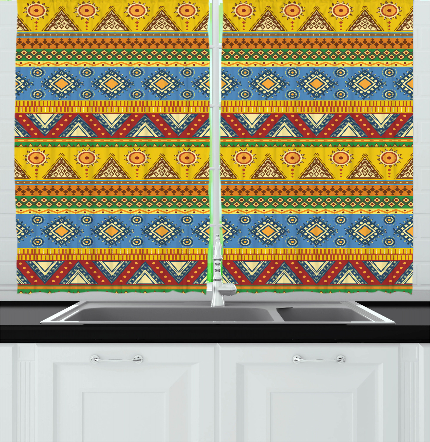 Retro Fabric Kitchen Curtains 2 Panel Set Window Drapes 55" X 39" - Picture 6 of 27