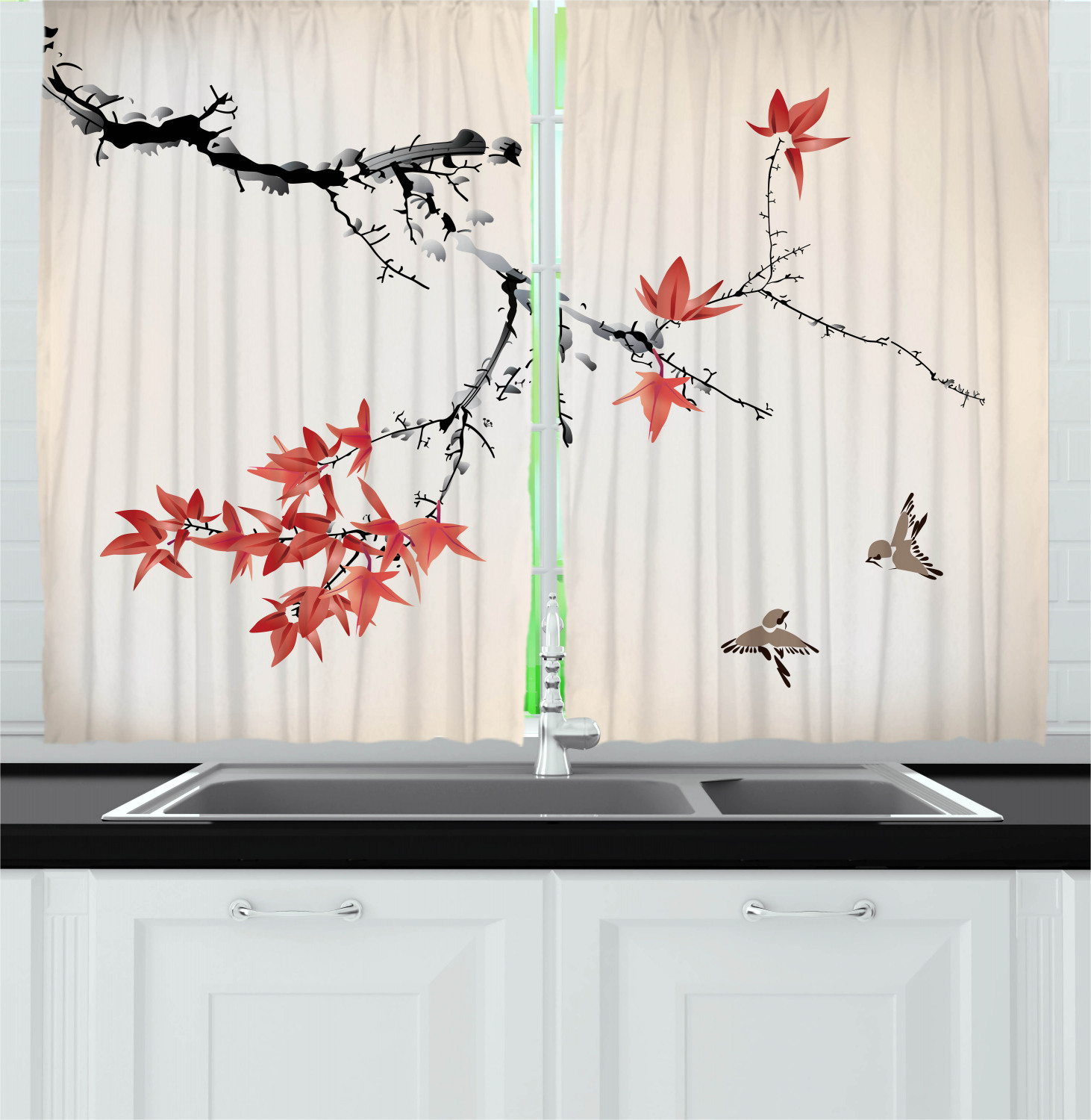 Retro Fabric Kitchen Curtains 2 Panel Set Window Drapes 55" X 39" - Picture 12 of 27