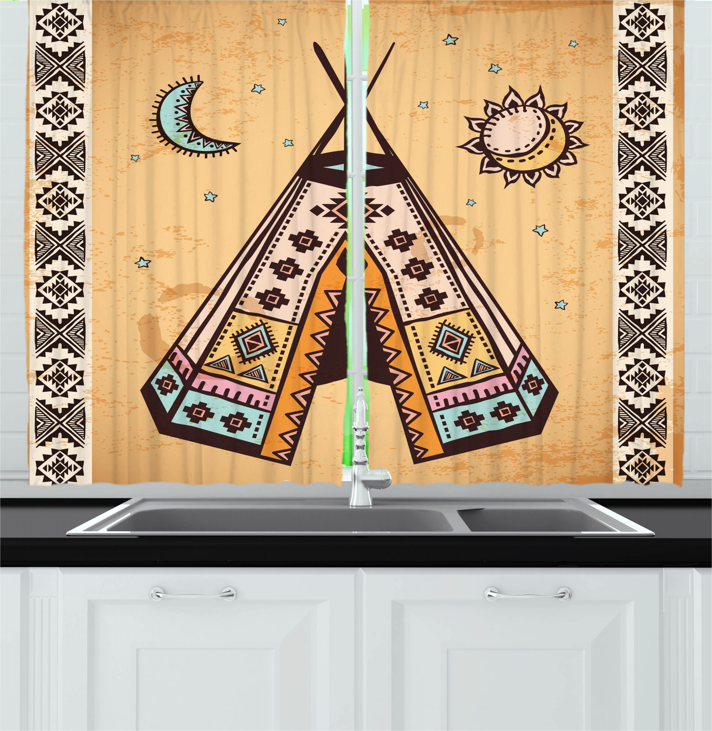 Retro Fabric Kitchen Curtains 2 Panel Set Window Drapes 55" X 39" - Picture 14 of 27