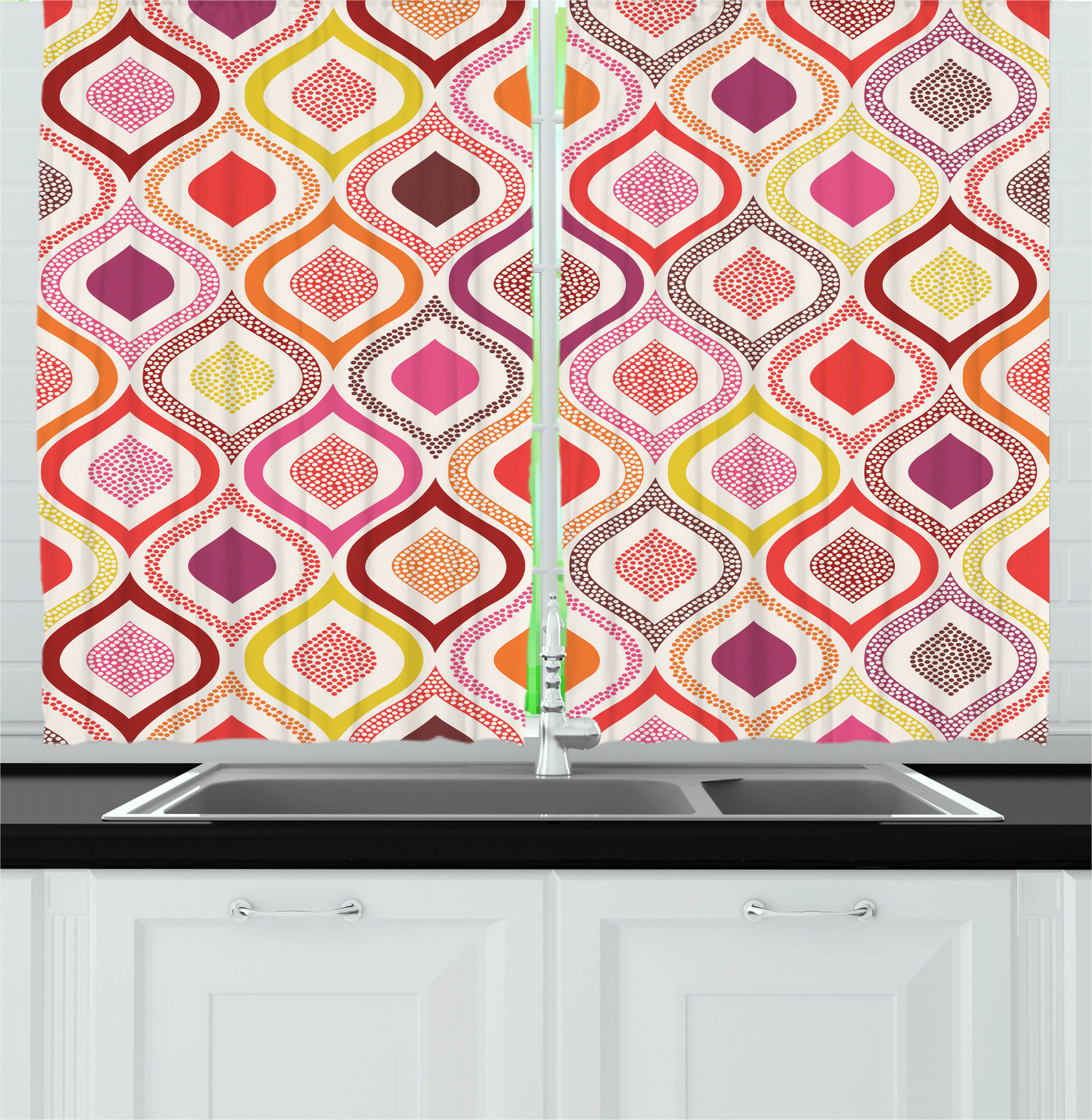 Retro Fabric Kitchen Curtains 2 Panel Set Window Drapes 55" X 39" - Picture 9 of 27