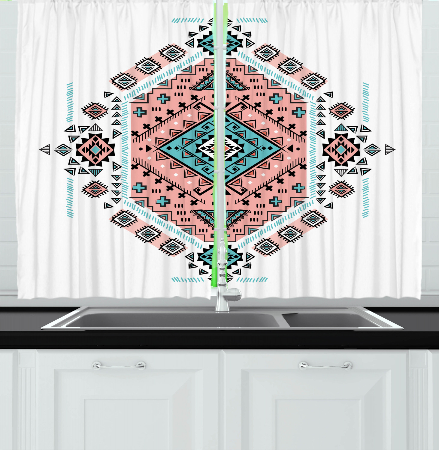 Native American Kitchen Curtains 2 Panel Set Window Drapes 55" X 39" Ambesonne 