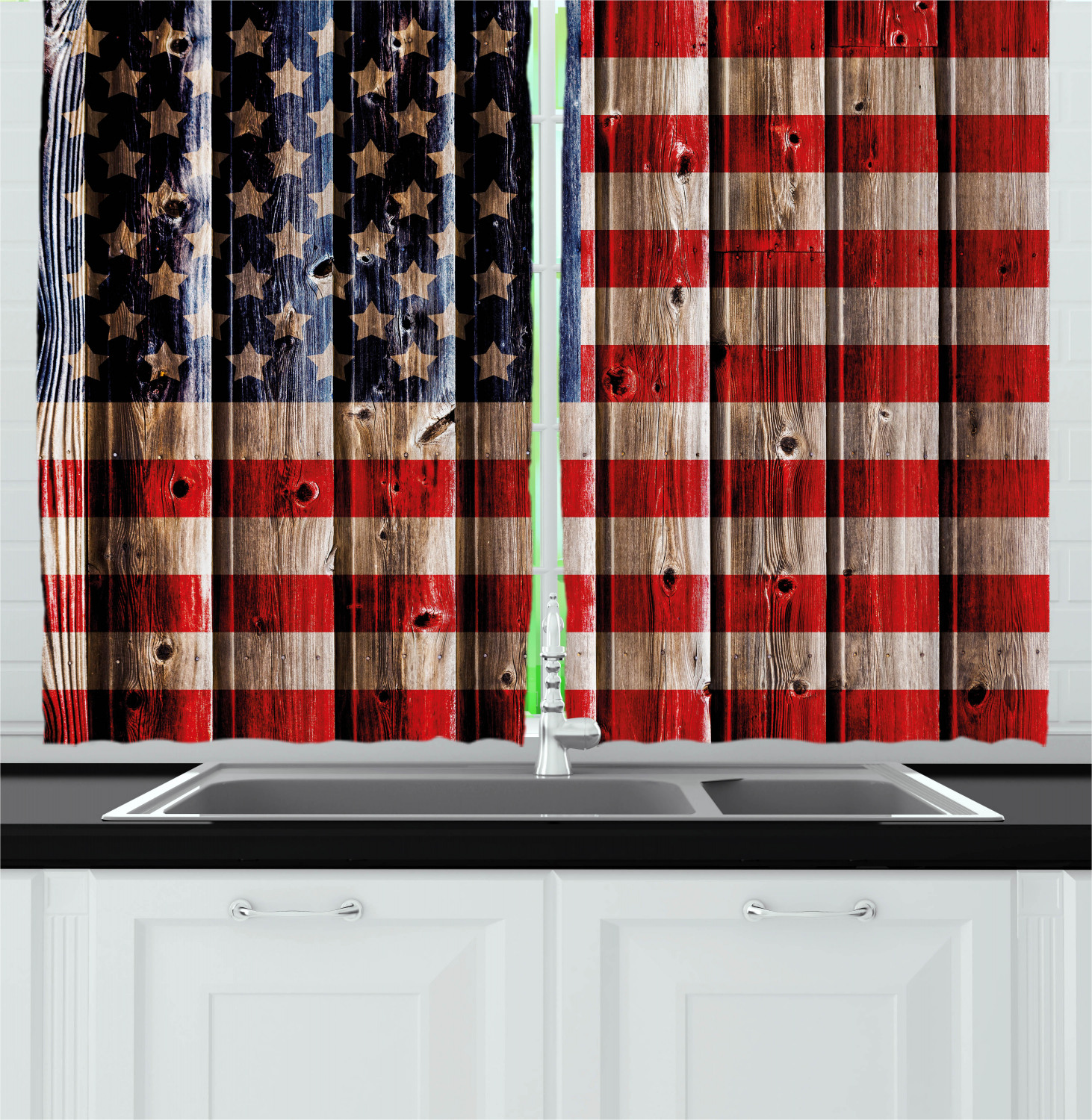 Patriotic Kitchen Curtains 2 Panel Set Window Drapes 55