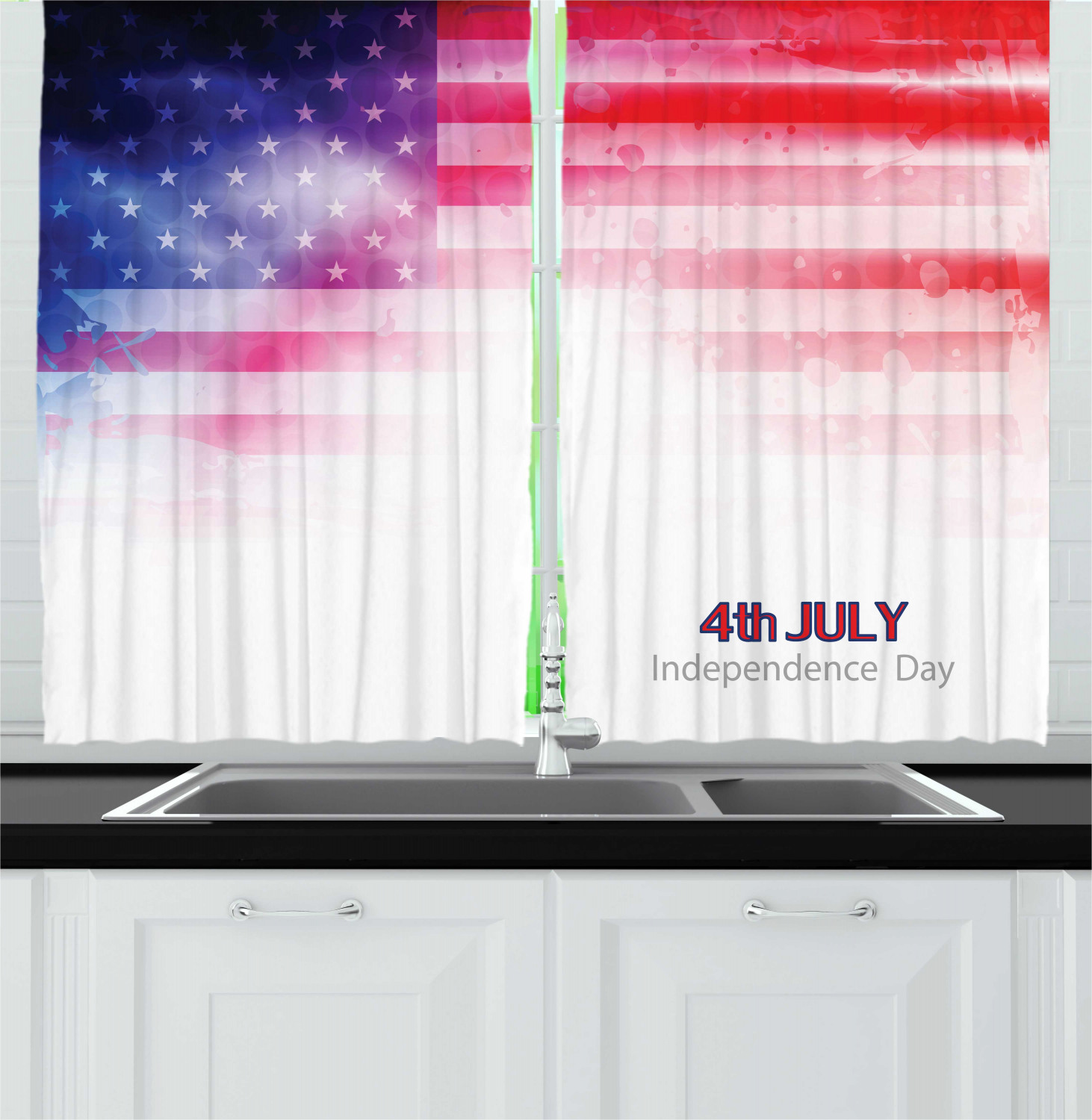 American Flag Pattern Decor Kitchen Curtains Window Drapes 2 Panels Set 55*39"