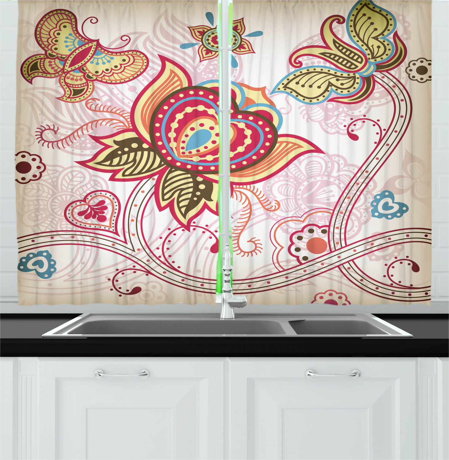 Retro Modern Kitchen Curtains 2 Panel Set Window Drapes 55" X 39" eBay