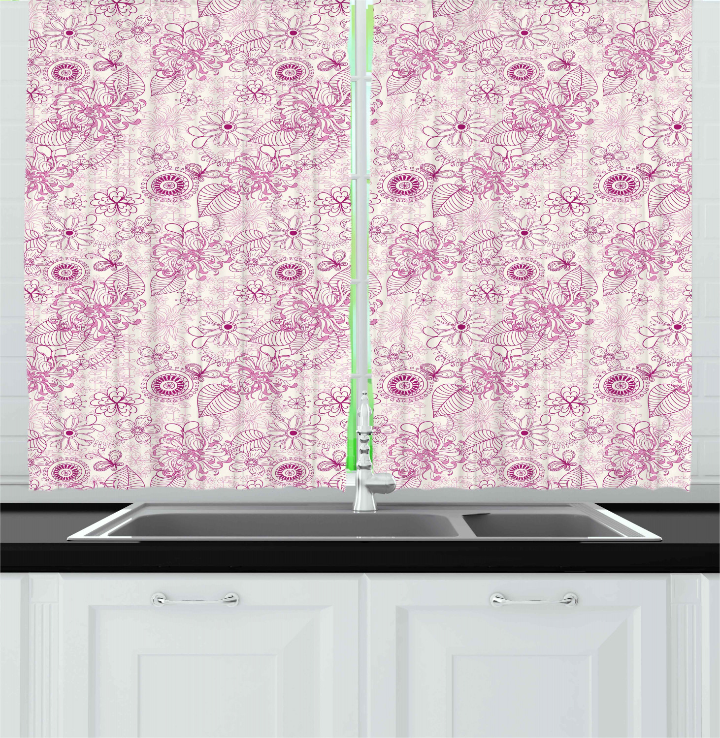 Retro Abstract Kitchen Curtains 2 Panel Set Window Drapes 55" X 39