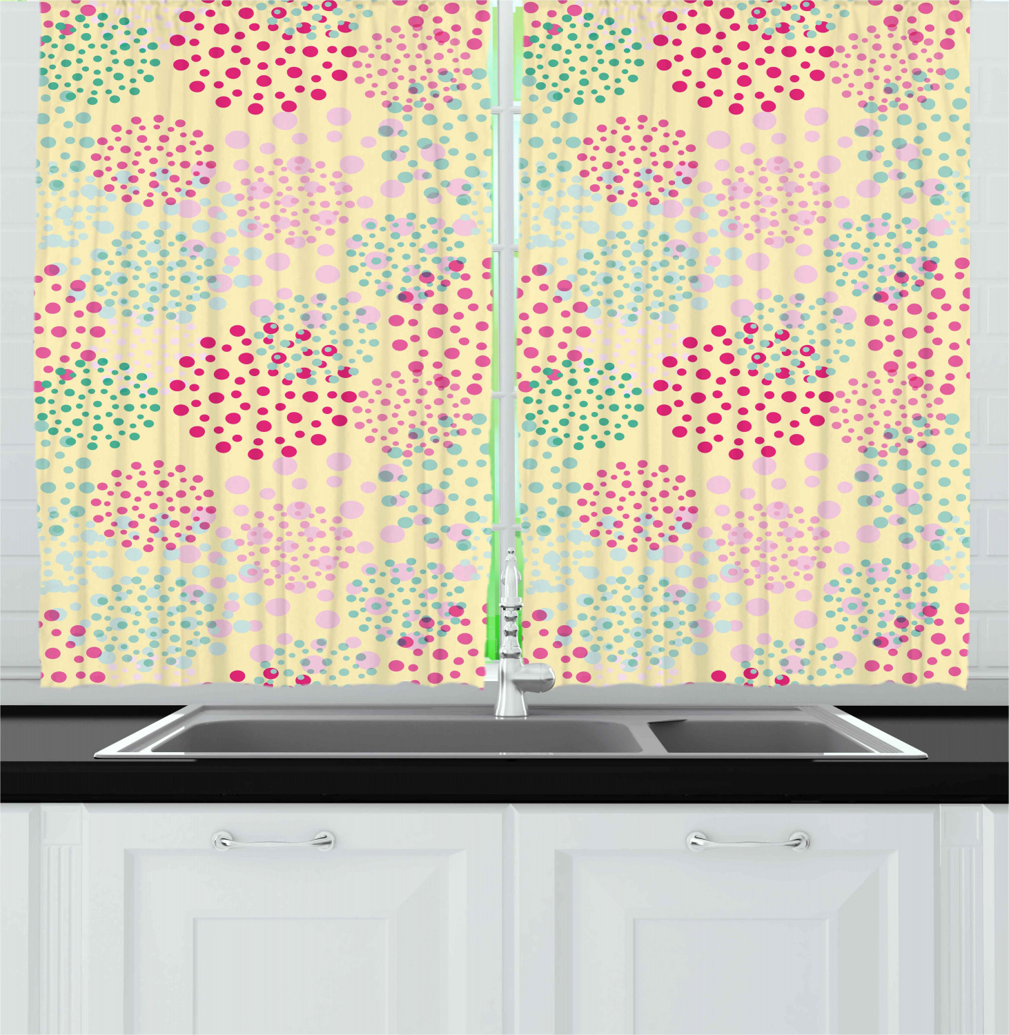 Retro Style Kitchen Curtains 2 Panel Set Window Drapes 55" X 39