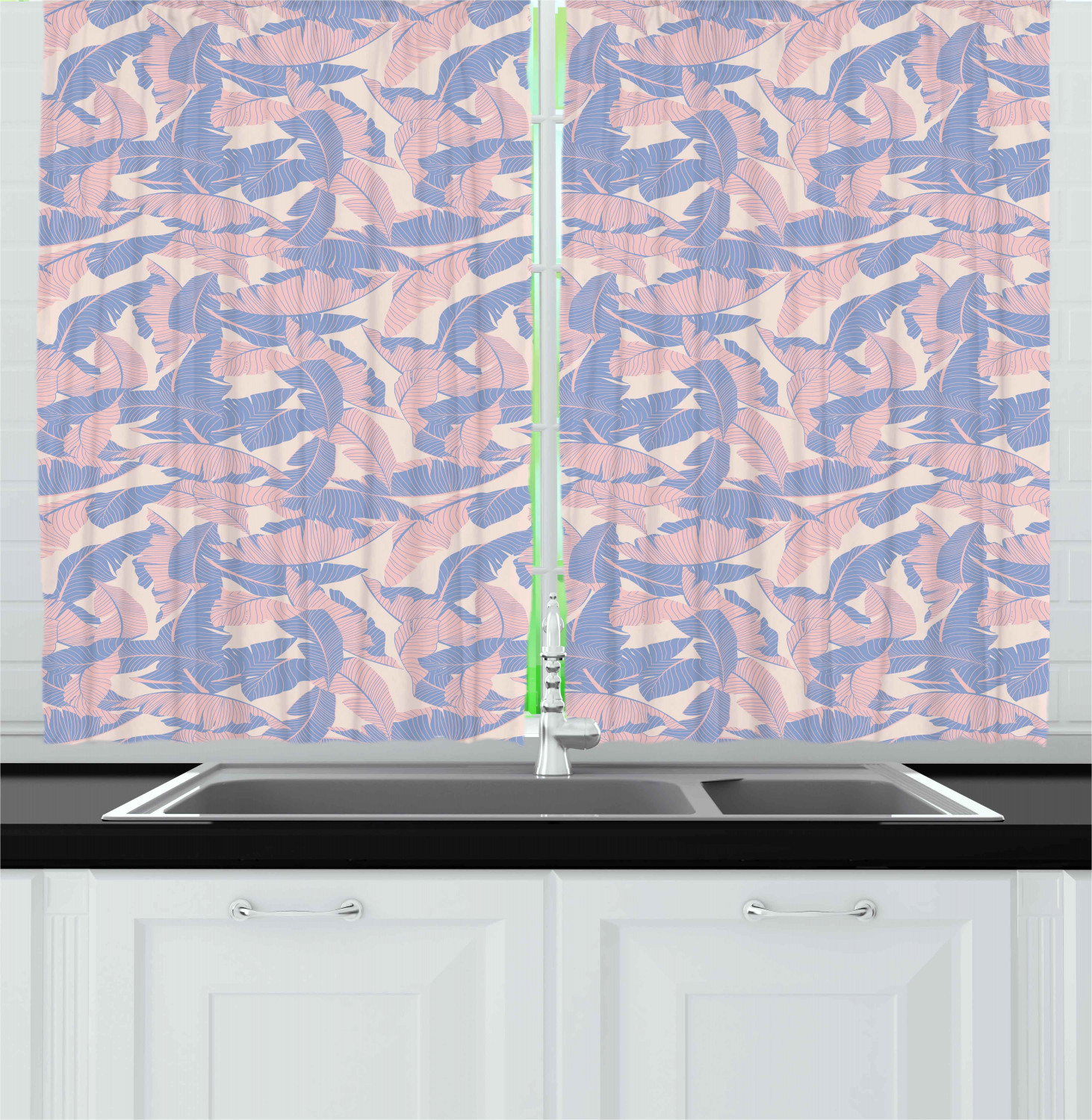 Tropical Leaf Kitchen Curtains 2 Panel Set Window Drapes 55" X 39" - Picture 11 of 13