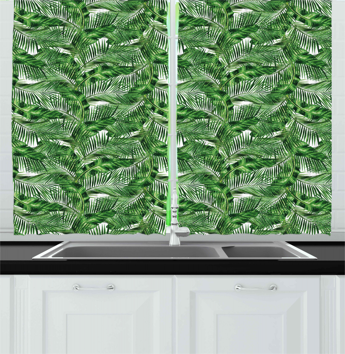 Tropical Leaf Kitchen Curtains 2 Panel Set Window Drapes 55" X 39" - Picture 13 of 13