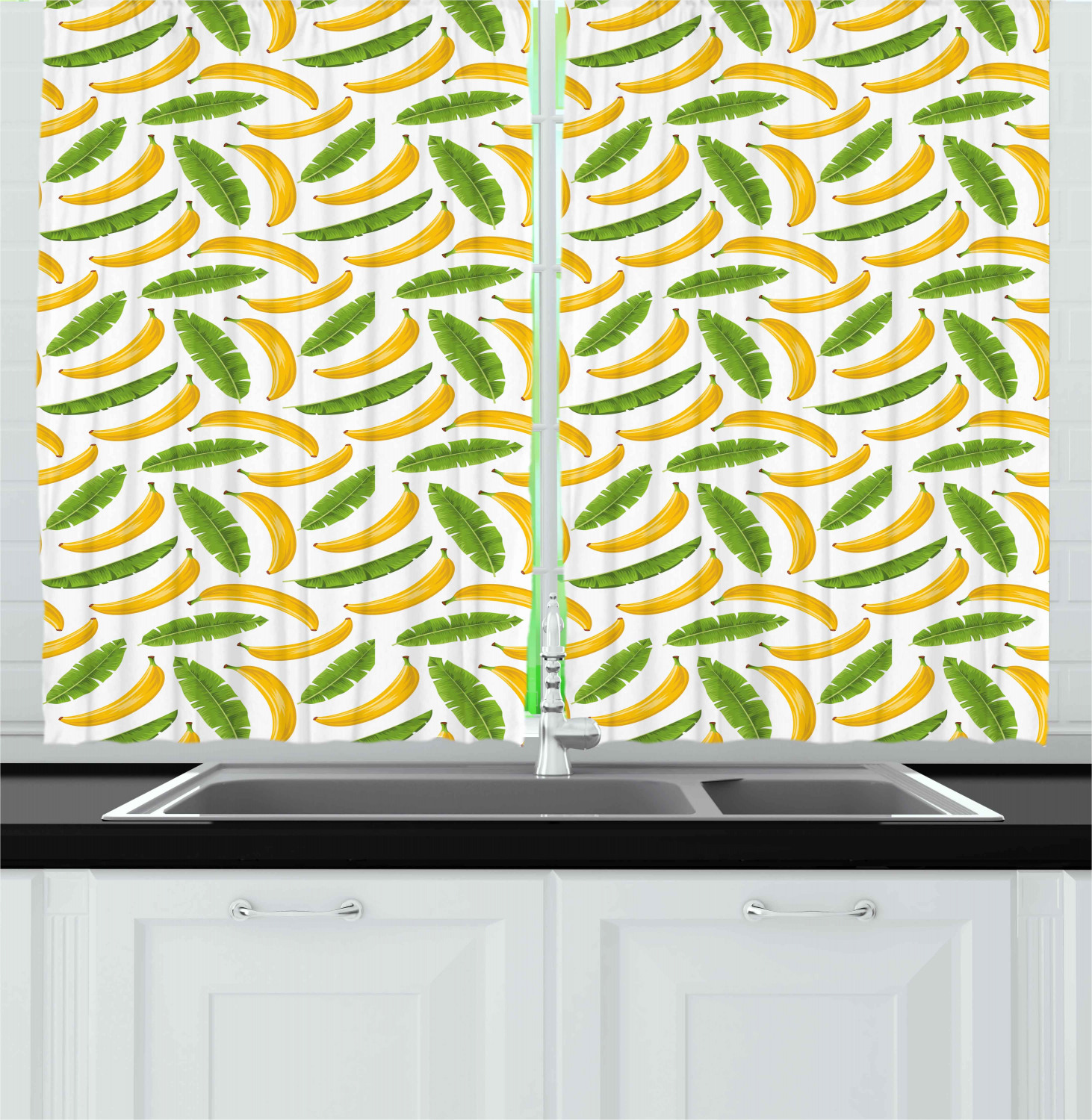 Tropical Leaf Kitchen Curtains 2 Panel Set Window Drapes 55" X 39" - Picture 9 of 13