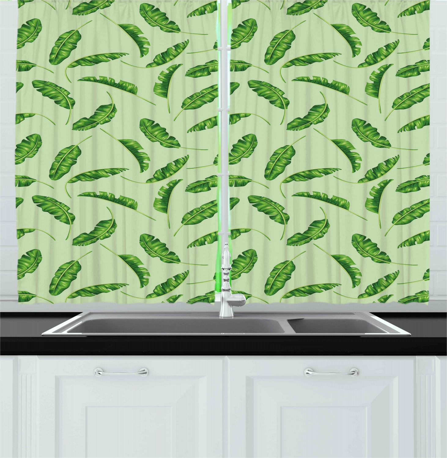 Tropical Leaf Kitchen Curtains 2 Panel Set Window Drapes 55" X 39" - Picture 6 of 13