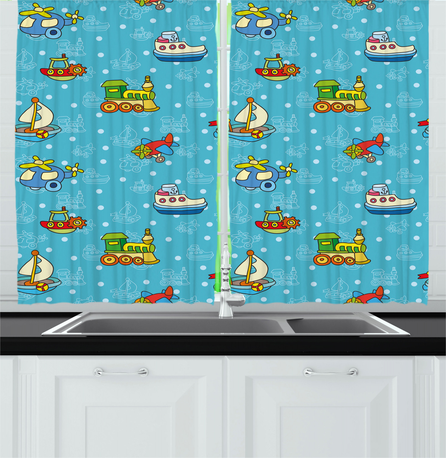 Colorful Boho Kitchen Curtains 2 Panel Set Window Drapes 55" X 39" Ambesonne - Picture 15 of 24