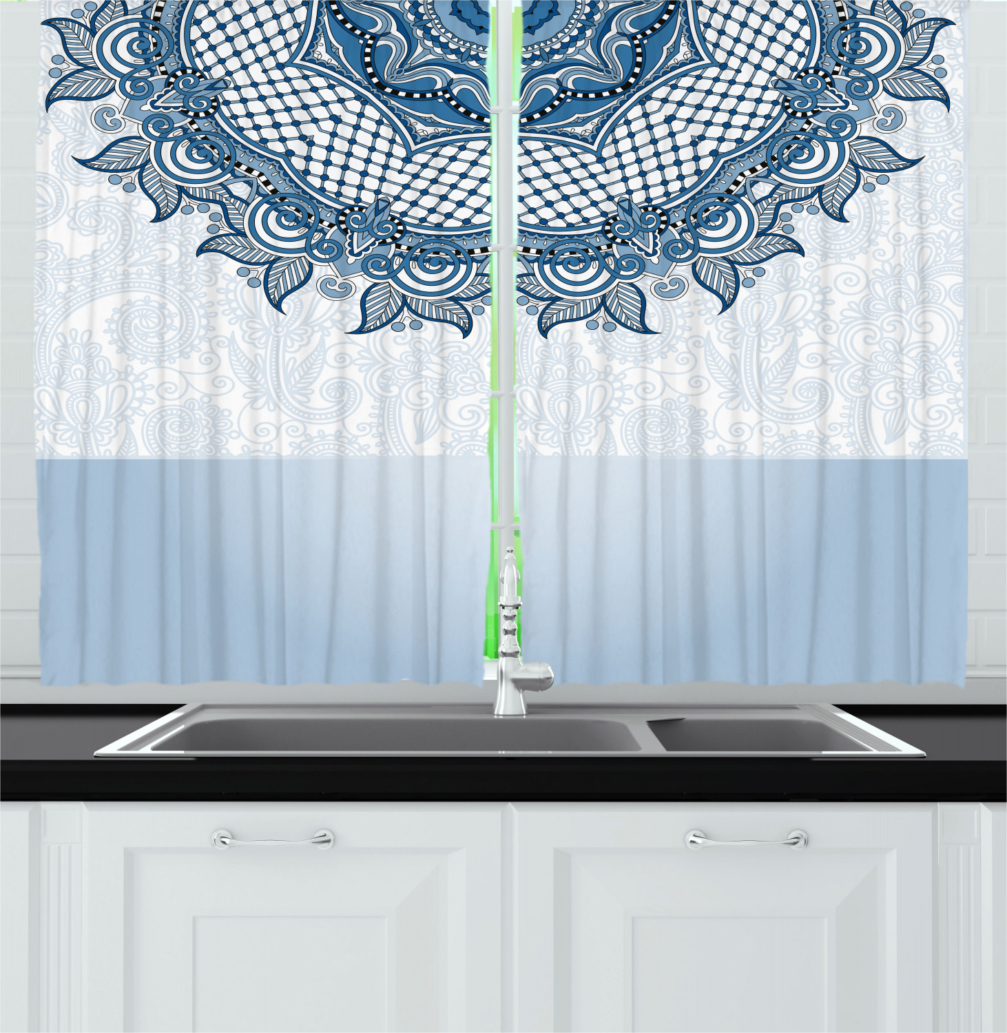 Colorful Boho Kitchen Curtains 2 Panel Set Window Drapes 55" X 39" Ambesonne - Picture 12 of 24