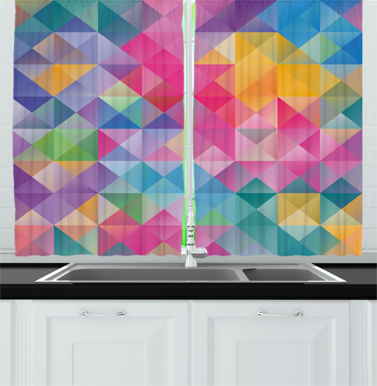 Colorful Boho Kitchen Curtains 2 Panel Set Window Drapes 55" X 39" Ambesonne - Picture 20 of 24