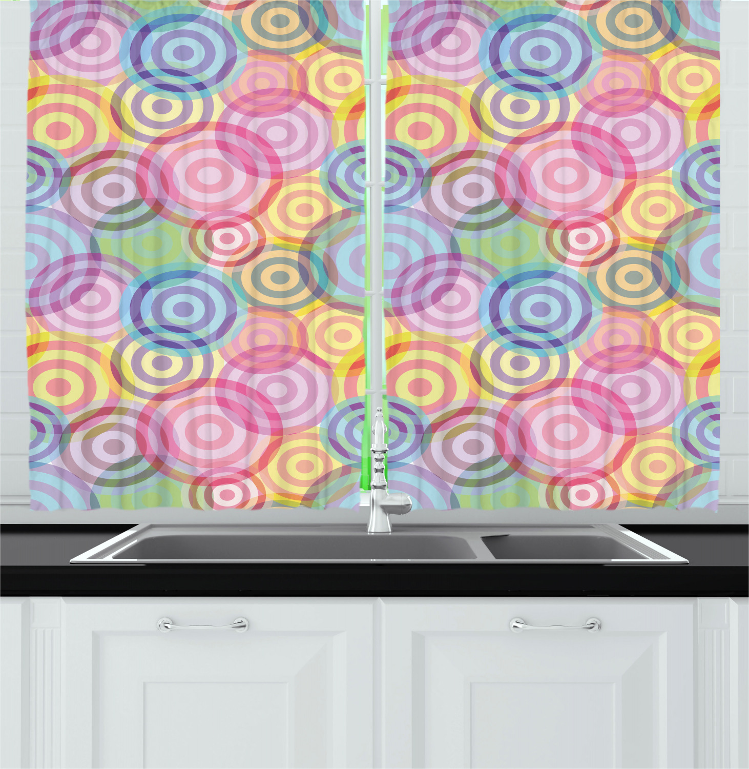 Colorful Boho Kitchen Curtains 2 Panel Set Window Drapes 55" X 39" Ambesonne - Picture 3 of 24
