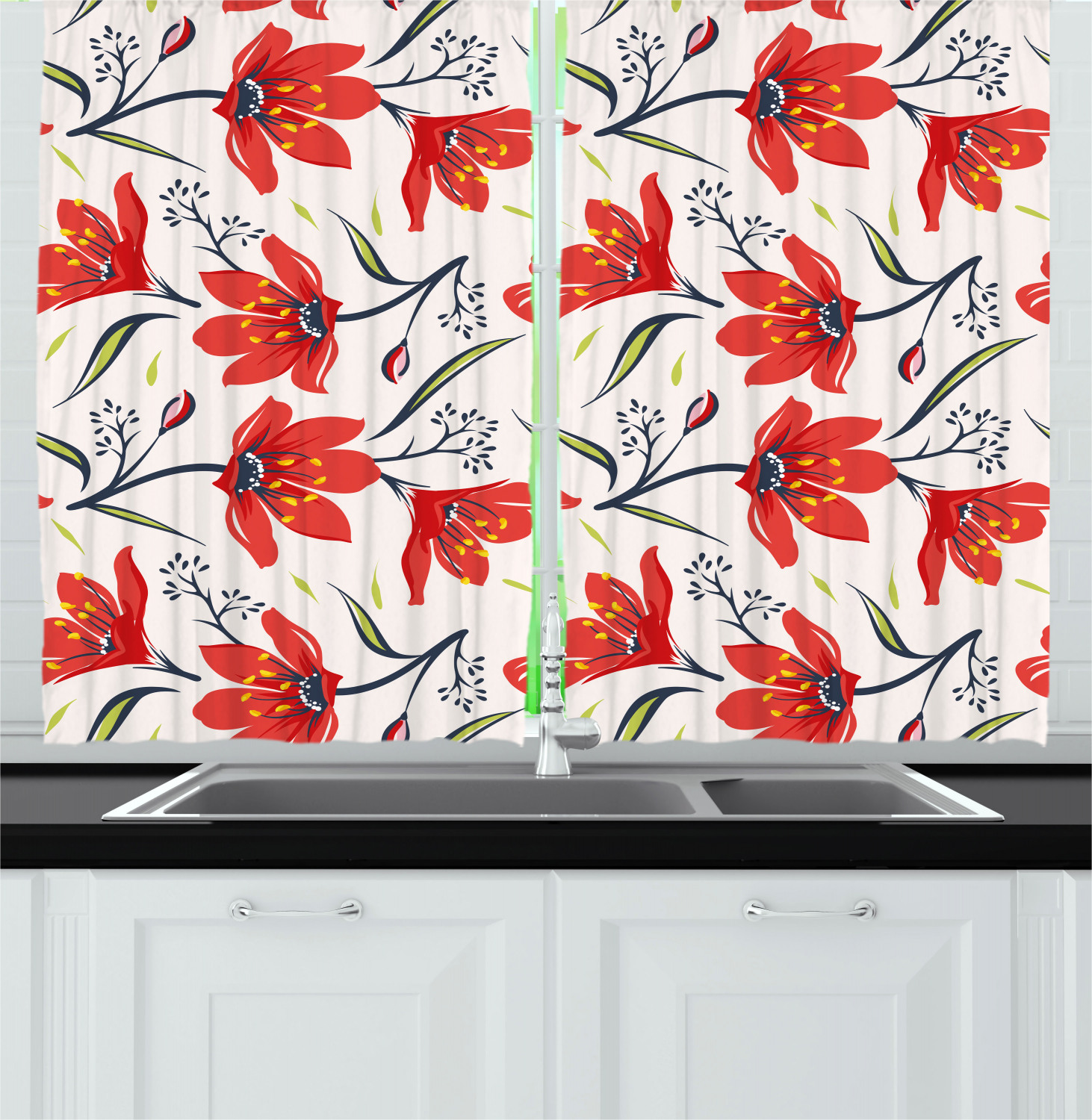 Colorful Boho Kitchen Curtains 2 Panel Set Window Drapes 55" X 39" Ambesonne - Picture 19 of 24