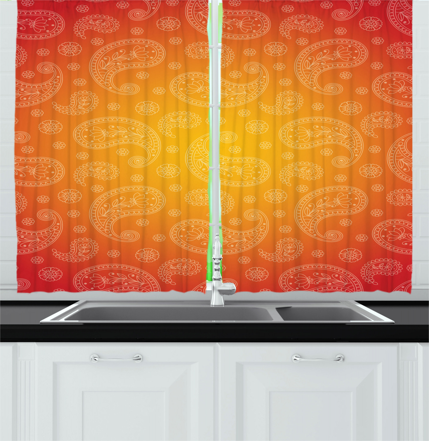 Abstract Bohemian Kitchen Curtains 2 Panel Set Window Drapes 55" X 39" Ambesonne - Picture 13 of 21