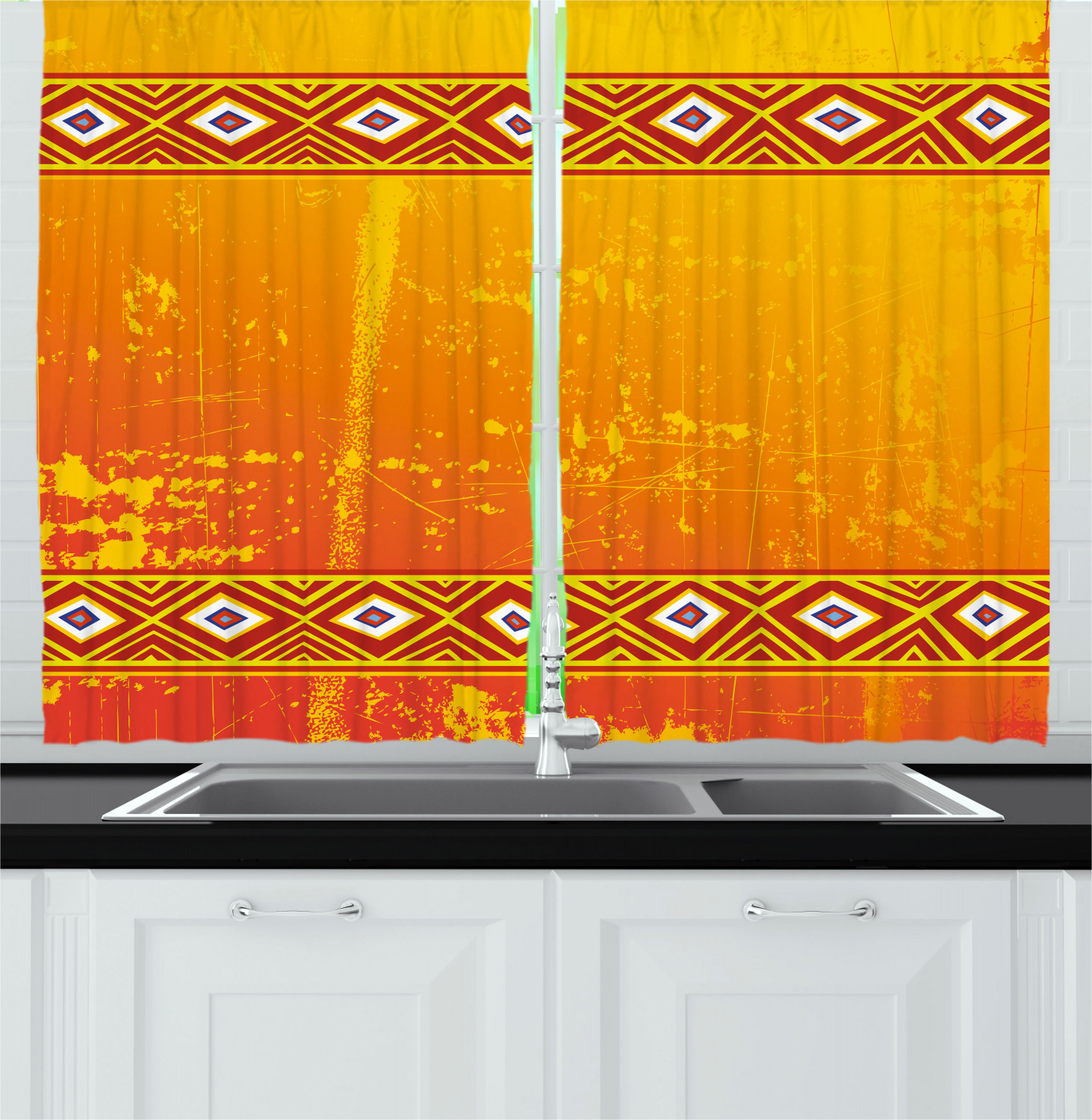 Abstract Bohemian Kitchen Curtains 2 Panel Set Window Drapes 55" X 39" Ambesonne - Picture 18 of 21