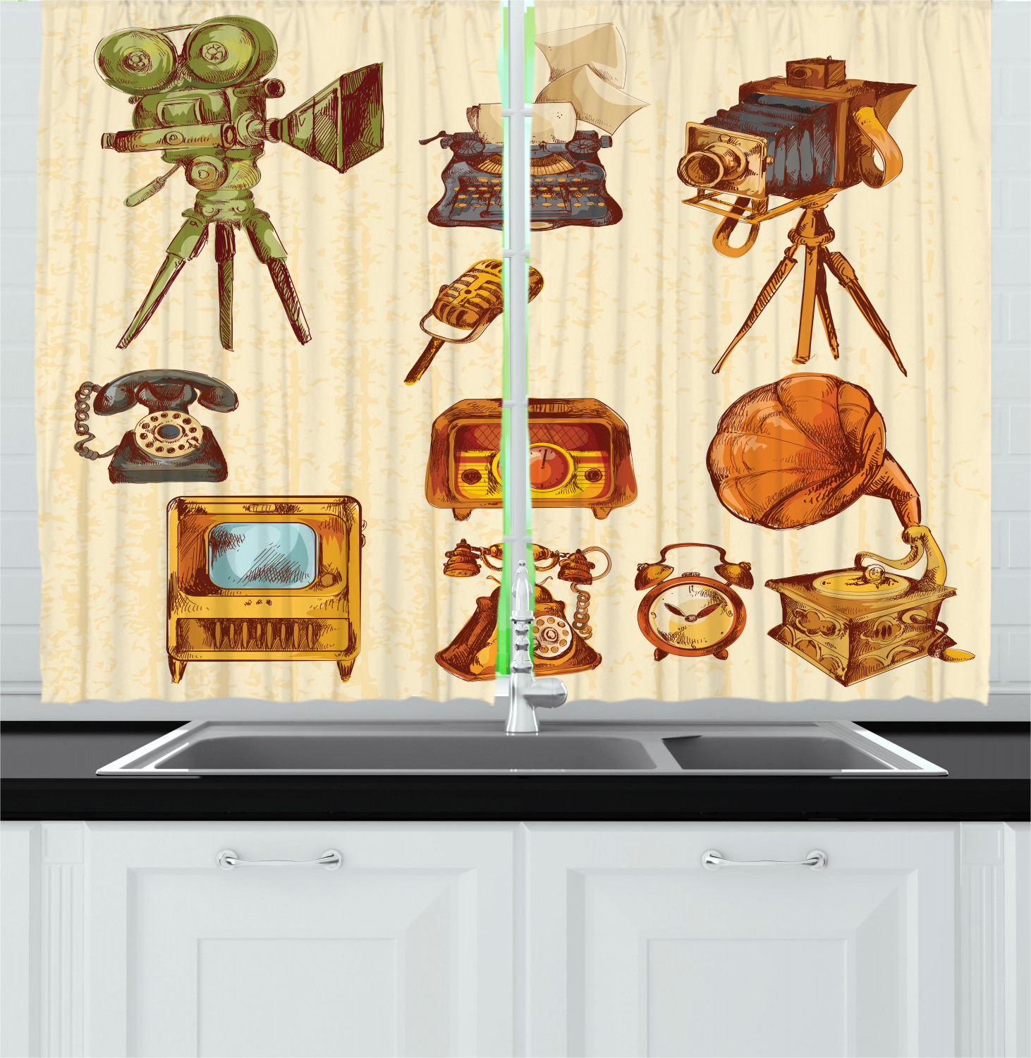 Abstract Bohemian Kitchen Curtains 2 Panel Set Window Drapes 55" X 39" Ambesonne - Picture 15 of 21