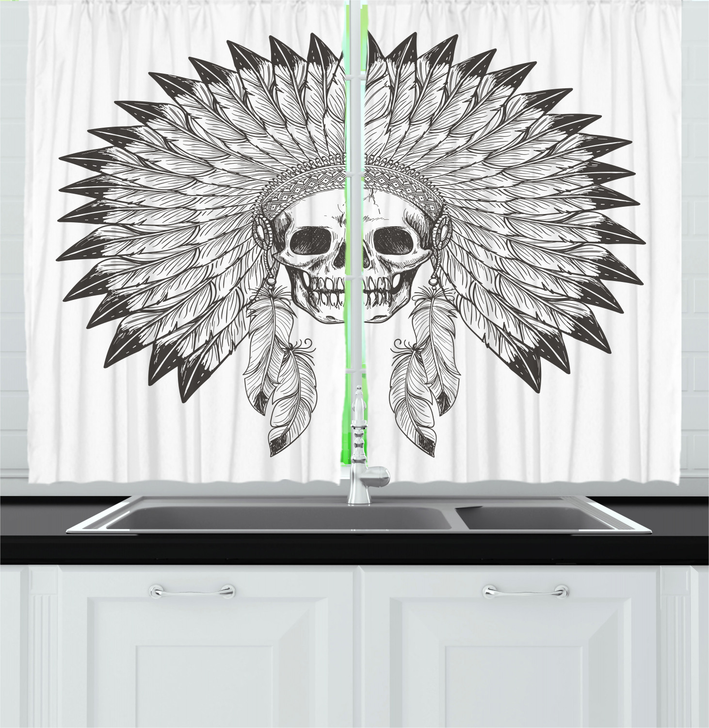 Abstract Bohemian Kitchen Curtains 2 Panel Set Window Drapes 55" X 39" Ambesonne - Picture 7 of 21