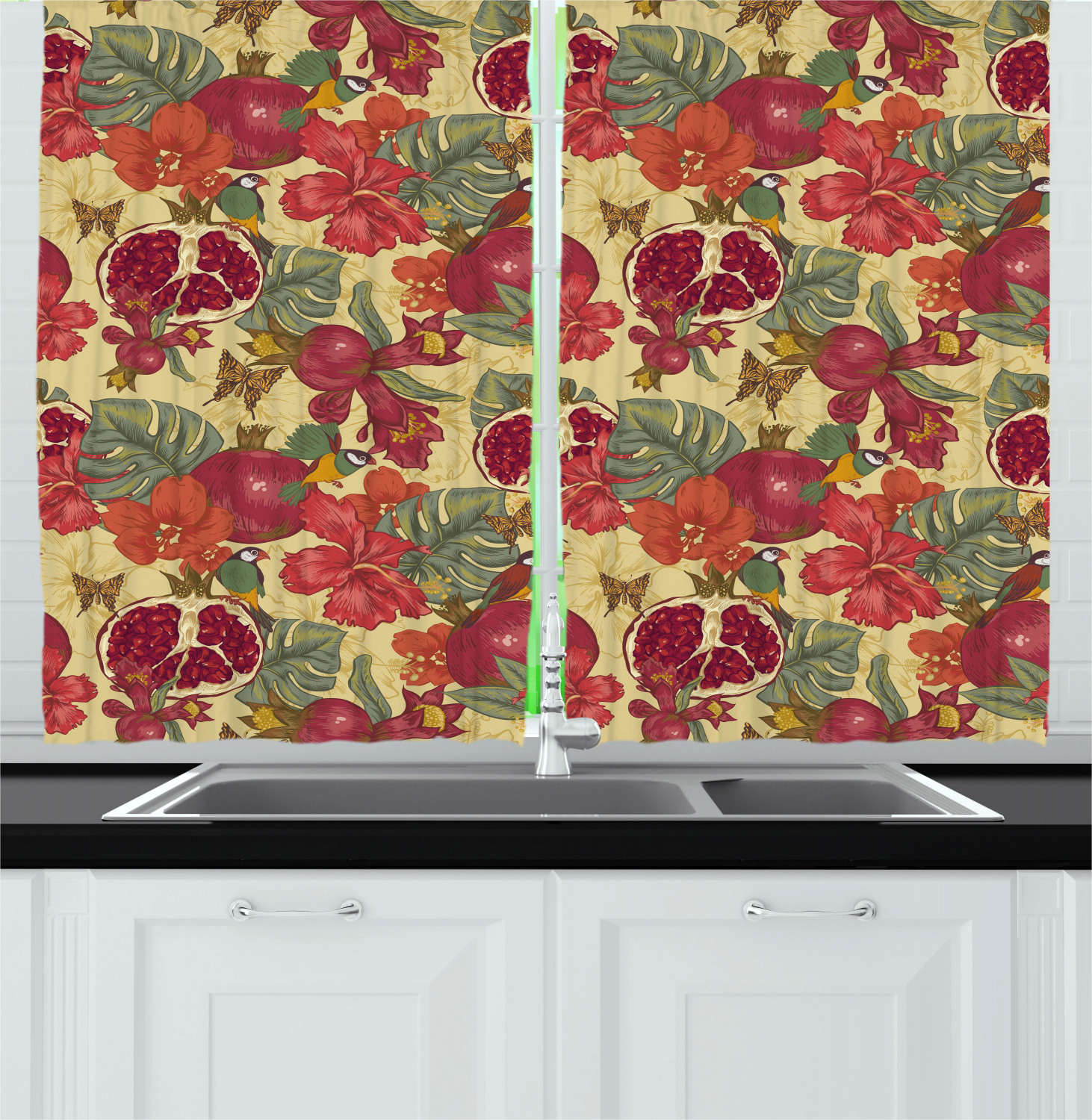 Abstract Bohemian Kitchen Curtains 2 Panel Set Window Drapes 55" X 39" Ambesonne - Picture 8 of 21