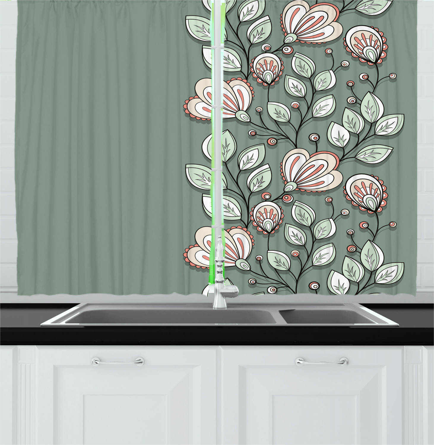 Abstract Bohemian Kitchen Curtains 2 Panel Set Window Drapes 55" X 39" Ambesonne - Picture 16 of 21