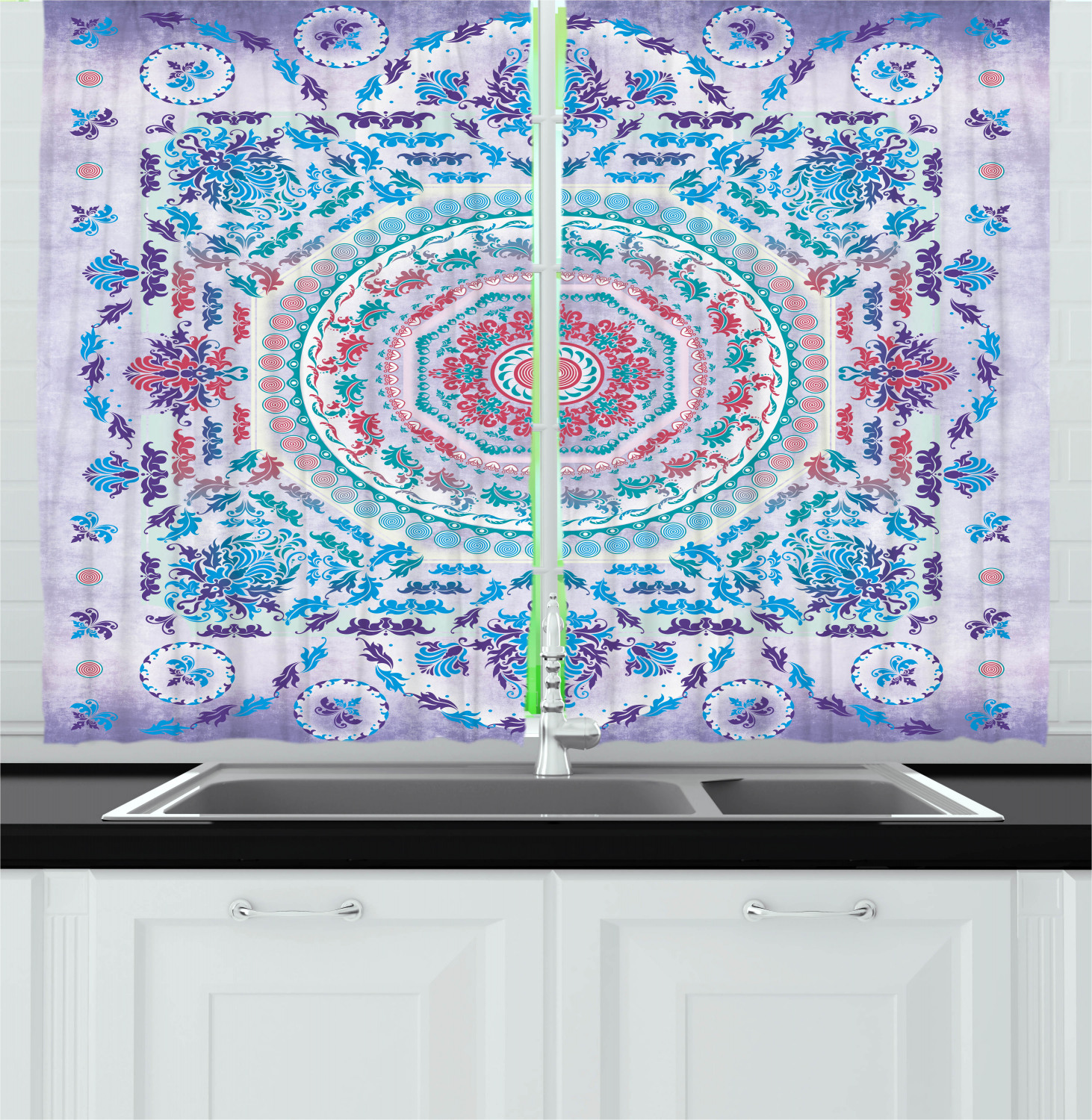 Retro Bohemian Kitchen Curtains 2 Panel Set Window Drapes 55" X 39 ...