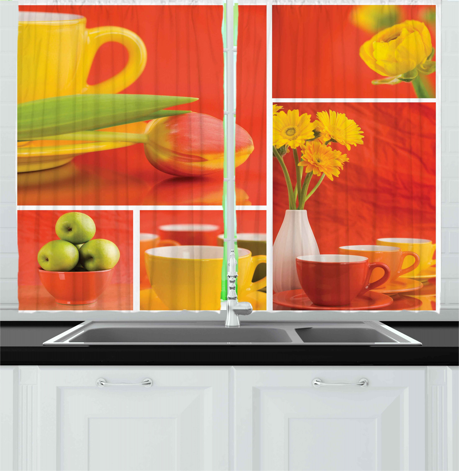 Kitchen Theme Kitchen Curtains 2 Panel Set Window Drapes 55 X 39  Ambesonne