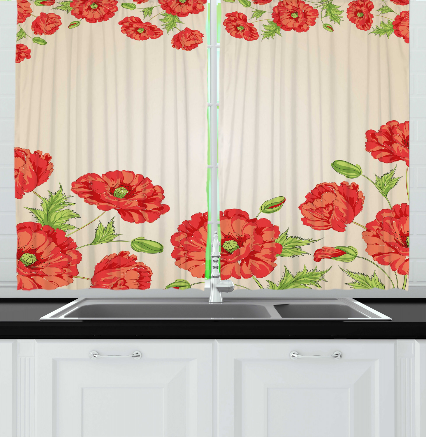 Artisan Retro Kitchen Curtains 2 Panel Set Window Drapes 55" X 39