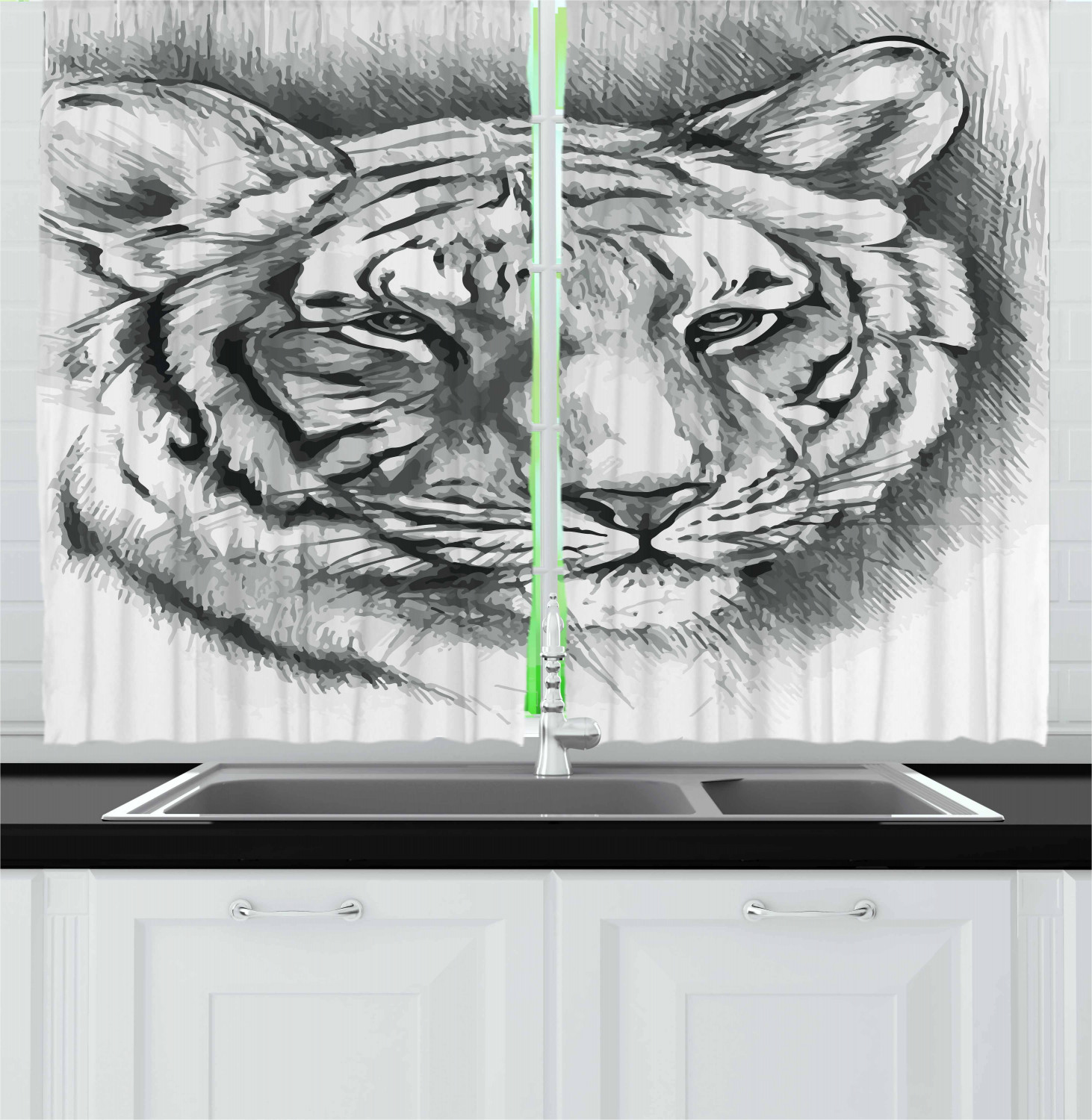 Abstract Bohemian Kitchen Curtains 2 Panel Set Window Drapes 55" X 39" Ambesonne - Picture 11 of 21