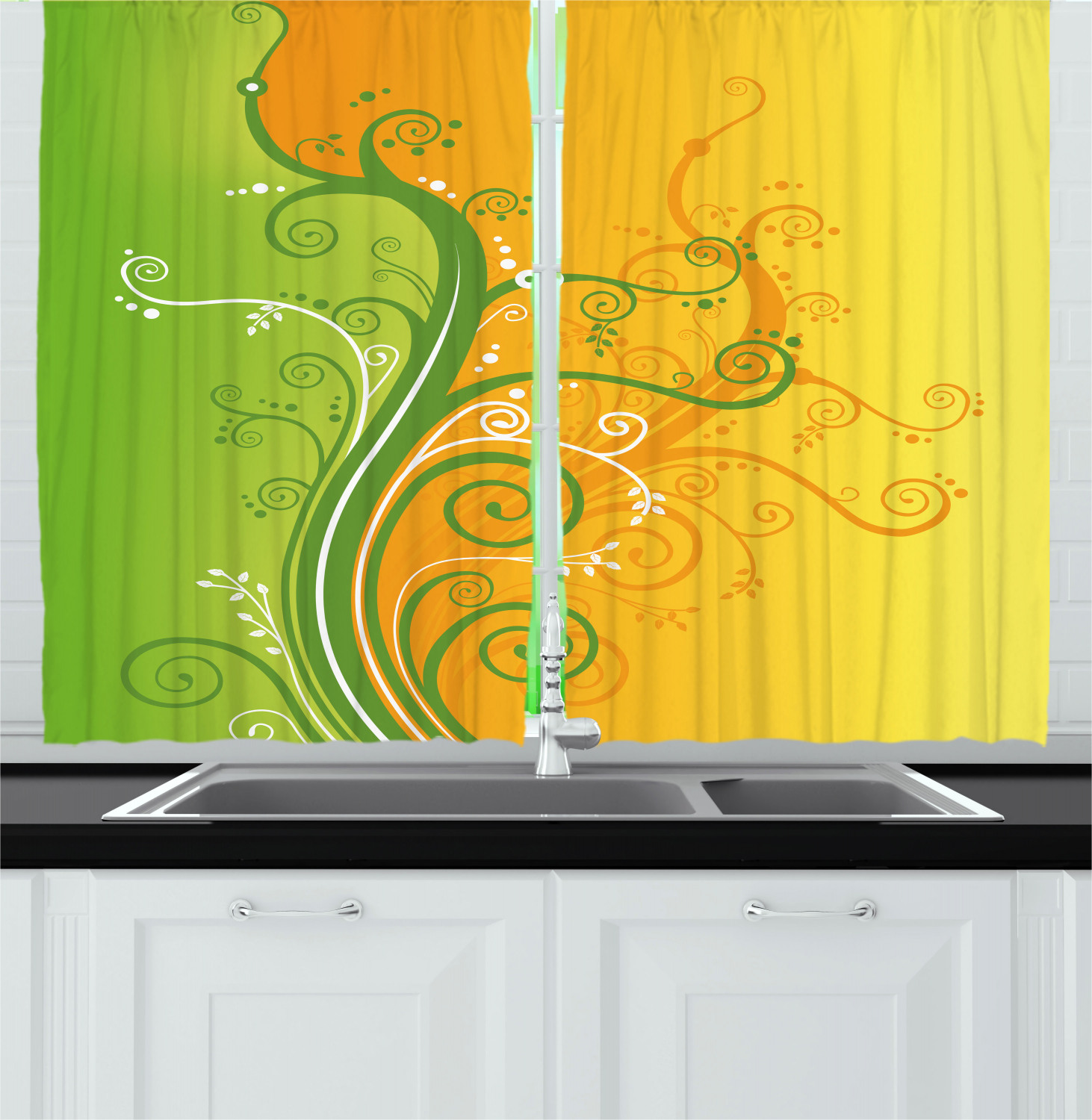 Abstract Bohemian Kitchen Curtains 2 Panel Set Window Drapes 55" X 39" Ambesonne - Picture 10 of 21